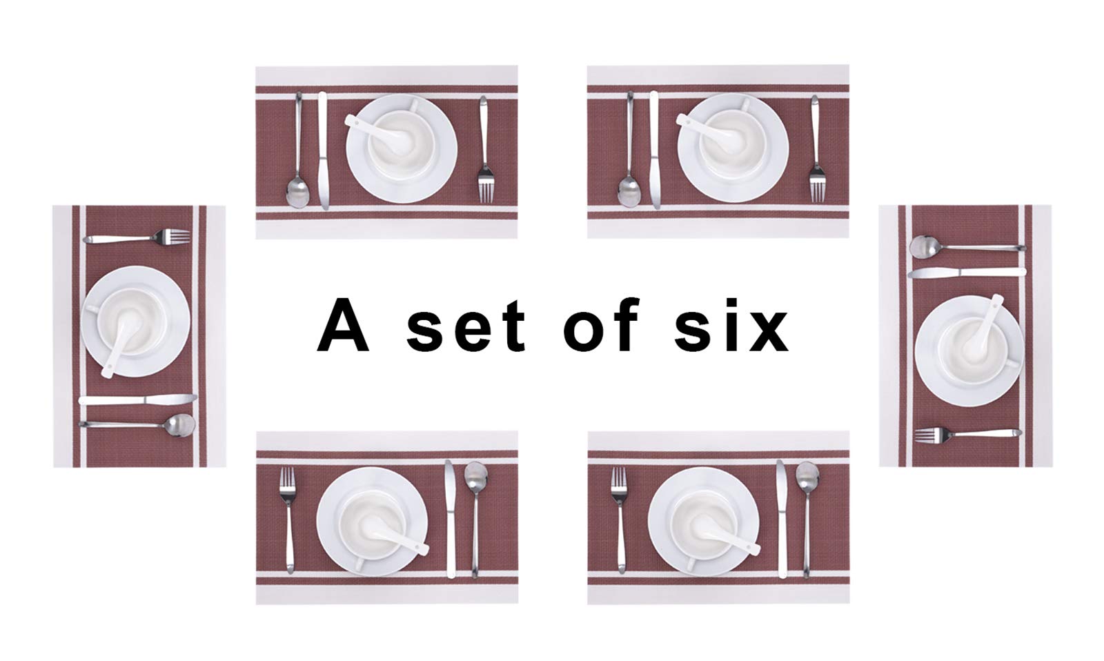 Premium 6-Piece Durable Placemats Set - Stain & Heat Resistant Vinyl Placemats for Kitchen & Dining Table - Easy Clean Washable Indoor/Outdoor Use - Perfect for Daily Meals, Parties & Outdoor Picnics (Red)