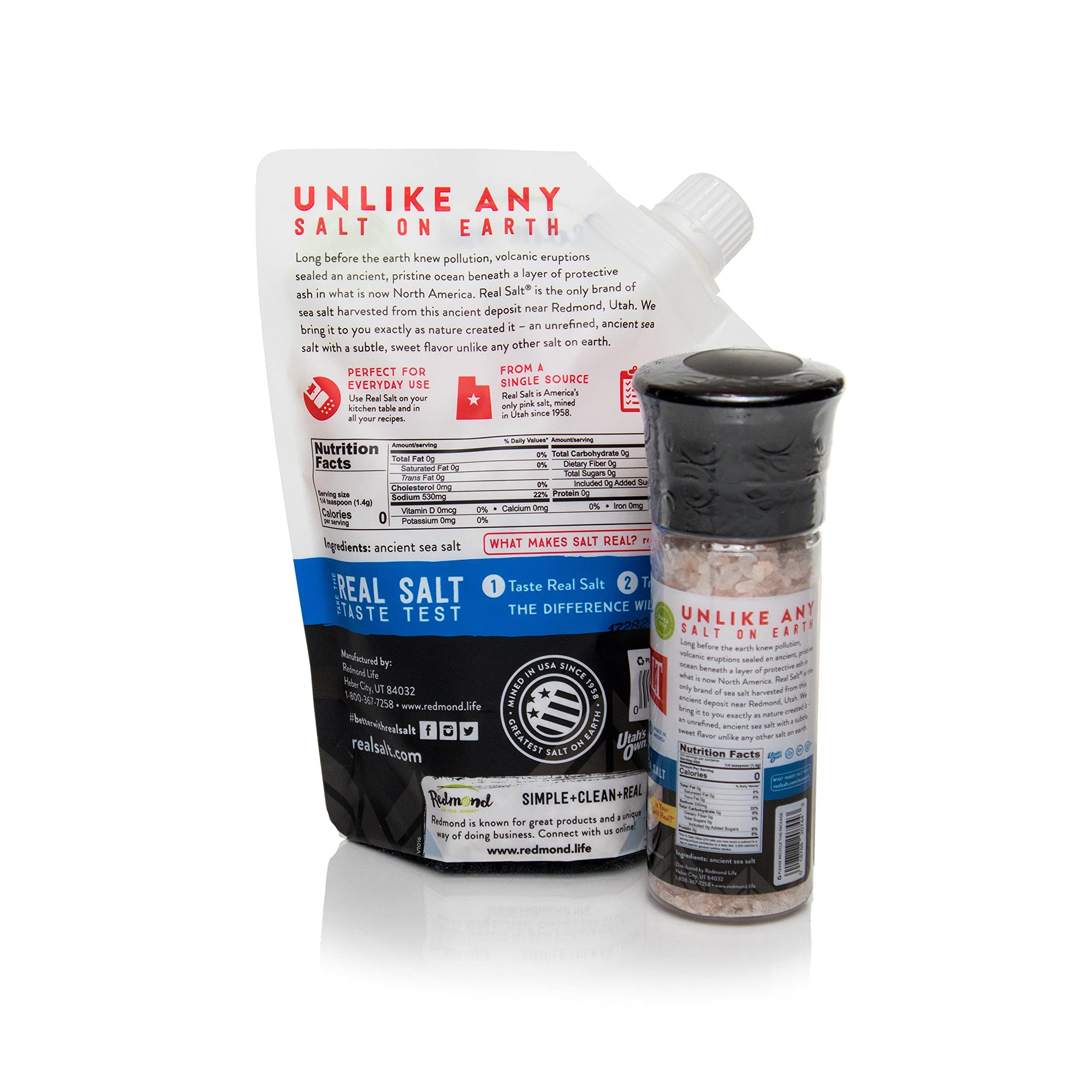 Redmond Real Sea Salt - Natural Unrefined Gluten-Free Coarse Salt with Grinder | Himalayan Pink Salt Alternative | Perfect for Cooking, Baking & Seasoning