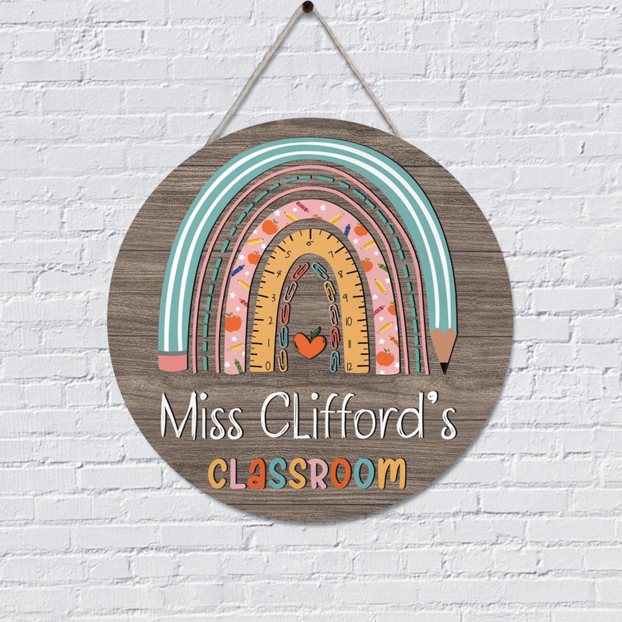 Personalized Teacher Name Signs - Boho Rainbow Classroom Door Decor for School & Gifts
