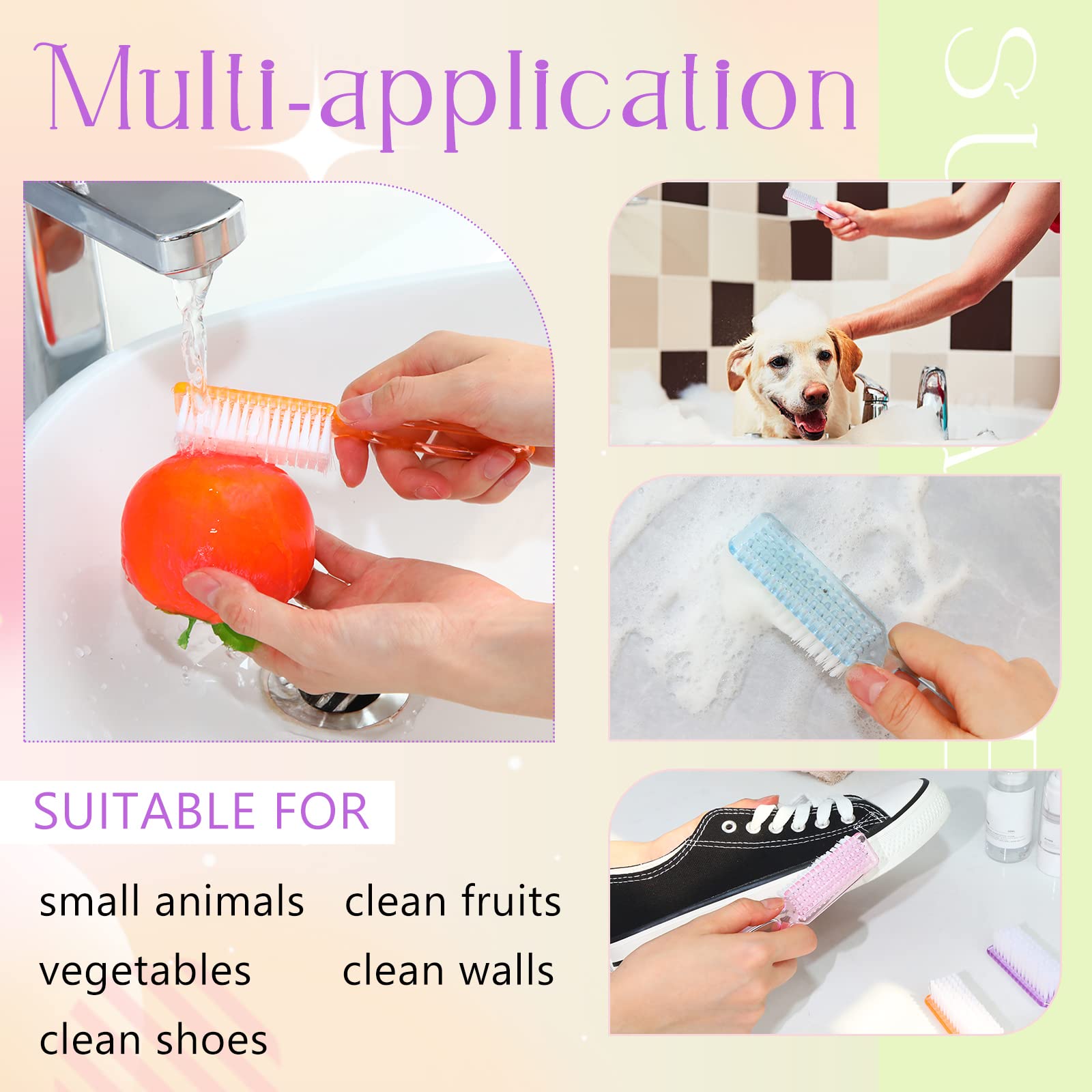 100 Pcs Bulk Nail Cleaning Brushes - Professional Manicure & Pedicure Scrubber Brushes for Fingernails and Toes - Durable Handle, 5 Colors - Perfect for Salons, Home Nail Care, and DIY Beauty Kits