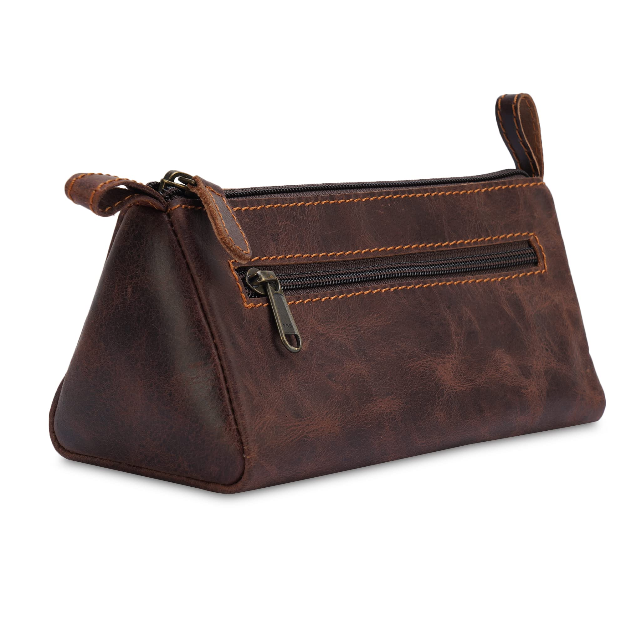 Genuine Leather Cosmetic Bag for Women - Handmade Brown Leather Makeup Pouch with Zipper, Travel Toiletry Case & Purse Organizer | Perfect for Travel, Daily Use & Gift Giving