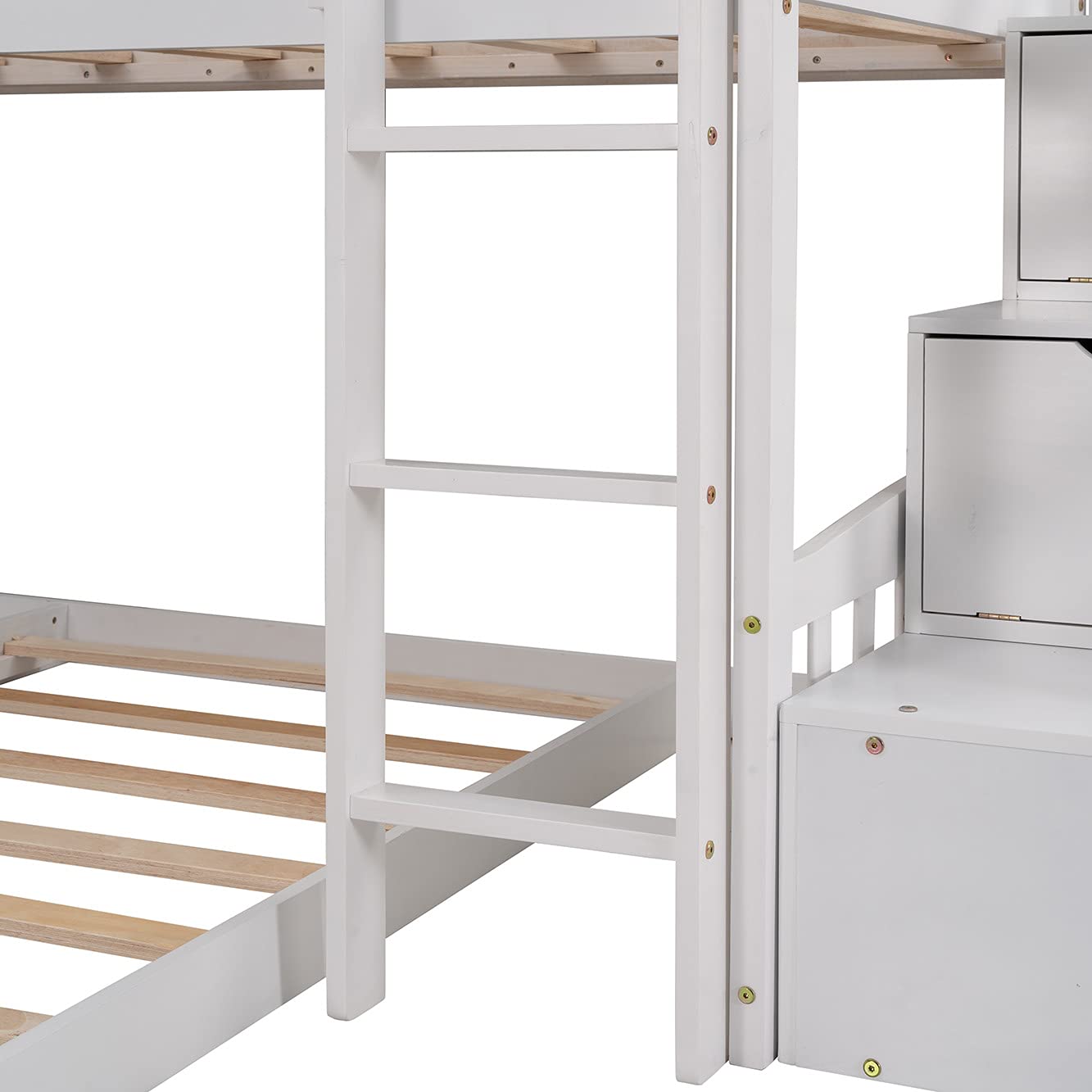 Solid Wood Twin Over Twin Bunk Bed with Slide - Kids House-Shaped Loft Bed Frame with 2 Drawer Stairs & Ladder for Boys, Girls, Teens - No Box Spring Needed (White) - Perfect for Small Bedrooms, Shared Kids Rooms & Play Areas