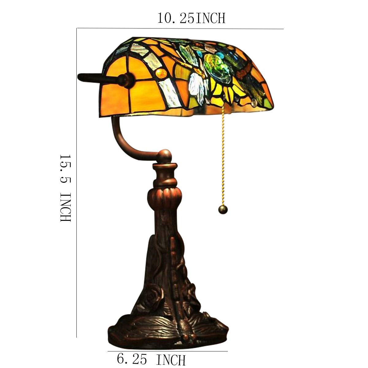 Tiffany Style Stained Glass Table Lamp with Dragonfly Design - 15.5
