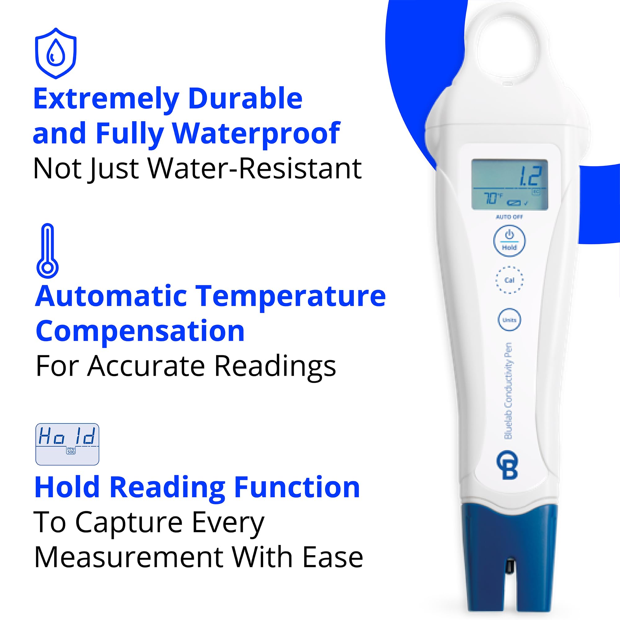 Bluelab PENCON Conductivity Pen & Digital TDS Meter - Water Quality Tester for Temperature, Nutrients (CF, EC, PPM 500/700) - Hydroponic System & Indoor Plant Grow Kit - Perfect for Home Gardening, Aquariums, and Hydroponic Farming