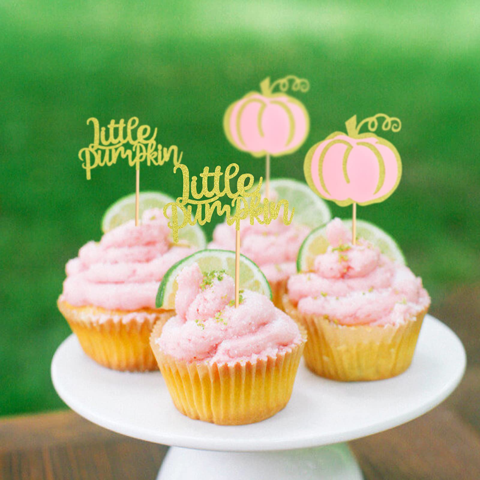 24 Pack Pink Pumpkin Cupcake Toppers - Adorable Baby Shower Decorations, Birthday Party Supplies, Gender Reveal Cake Decor - Perfect for Halloween, Fall Celebrations & Themed Desserts
