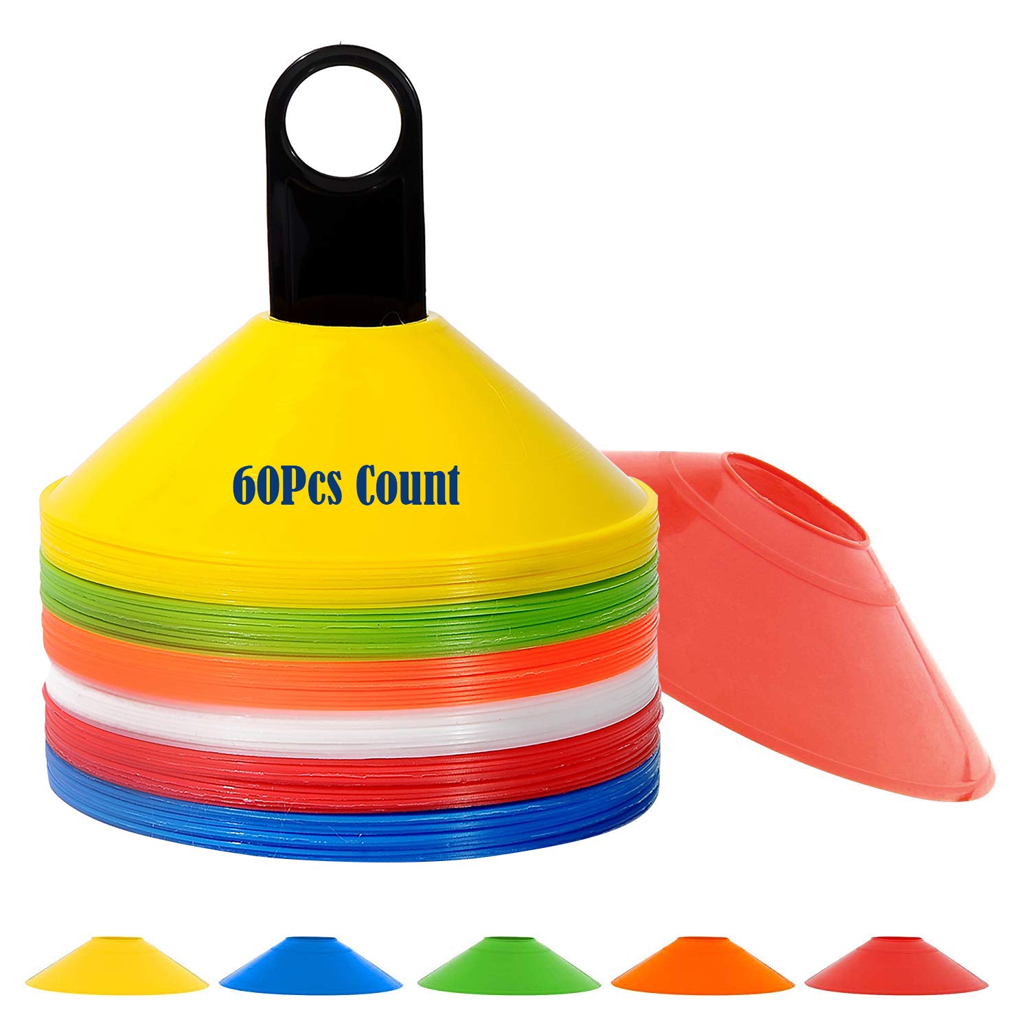 60 Pcs Multi-Color Soccer Training Cones with Plastic Holder - Durable Football Field Markers for Agility Drills, Sports Practice & Kids Outdoor Games