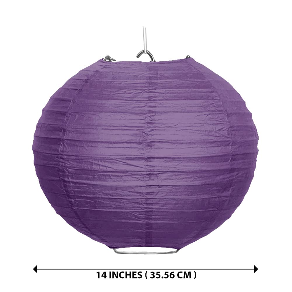 Wirester 5 Pack 14 Inch Purple Tissue Paper Lanterns - Elegant Wedding Party Decorations, Birthday Baby Shower Hanging Decor, Perfect for Indoor/Outdoor Events & Home Decoration