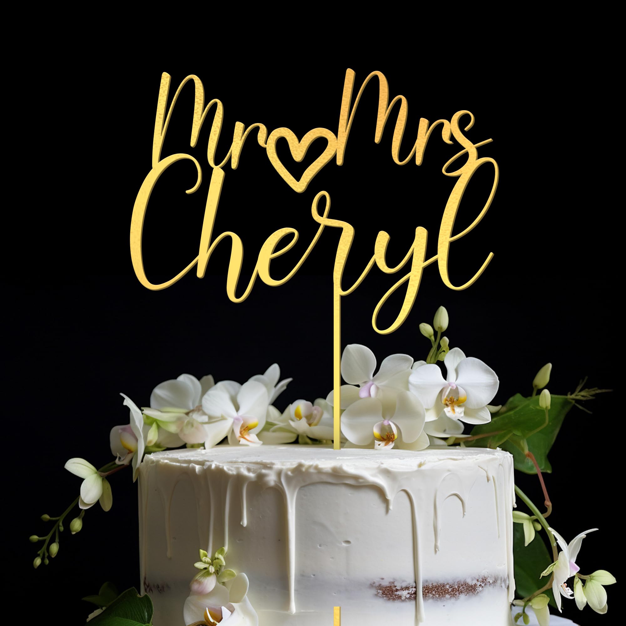 Elegant Heart Wedding Cake Toppers in Gold, Silver & Black - Mr & Mrs Personalized Cake Decorations for Weddings & Anniversaries (CT17) - Perfect for Romantic Celebrations, Bridal Showers & Vow Renewals