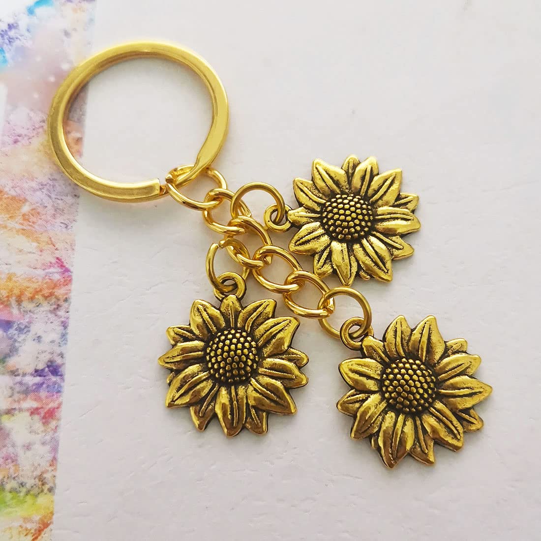 Meimimix Gold Sunflower Pendant Keychain for Women - Stylish Tassel Key Ring with Chain - Perfect for Handbags, Gifts & Everyday Use