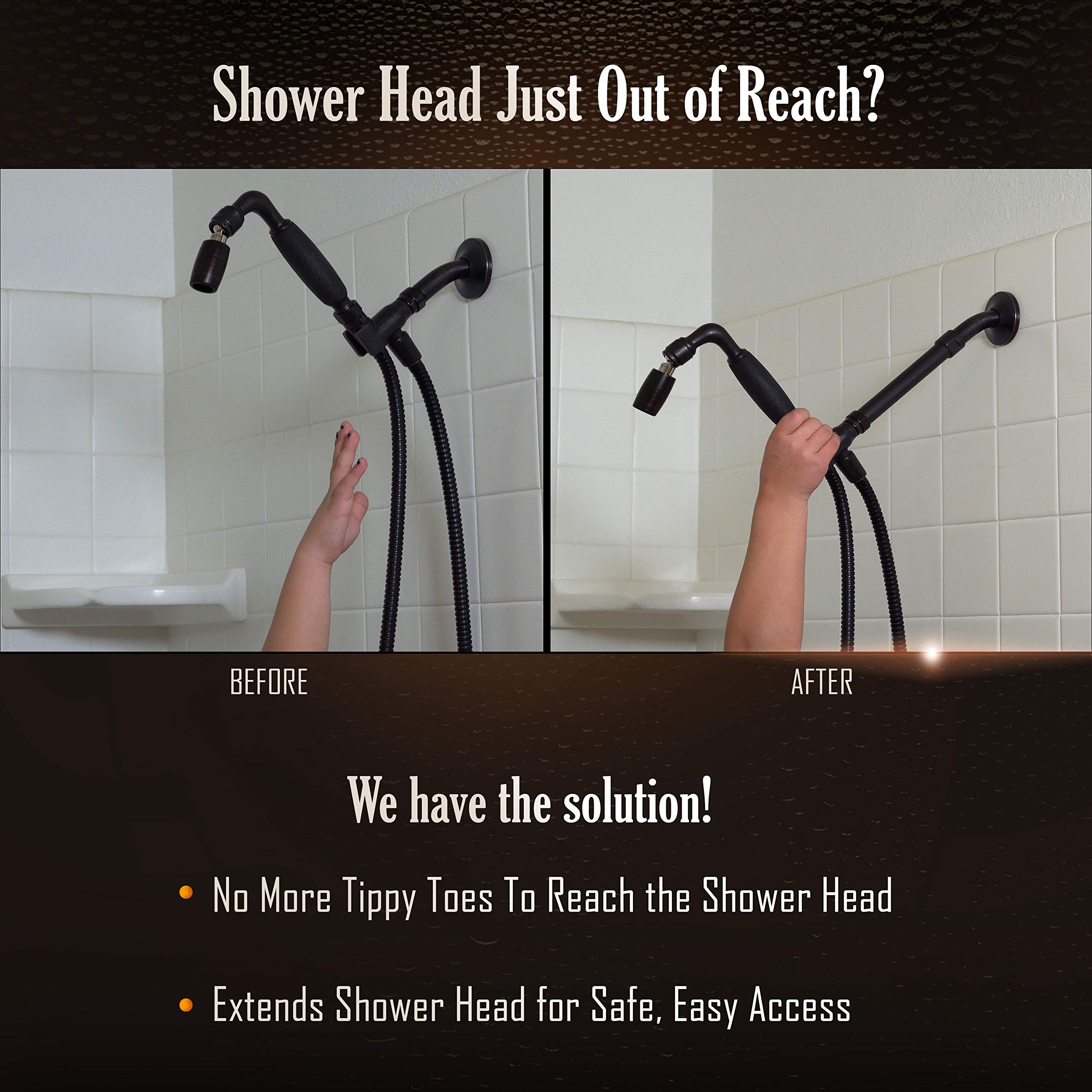 High Sierra Showerheads® - E-Z REACH Solid Metal Shower Arm Extension - Adjustable Shower Head Extender for Lowering Existing Shower Heads & Handheld Units - Brushed Nickel Finish - Perfect for Tall Users & Accessible Bathing