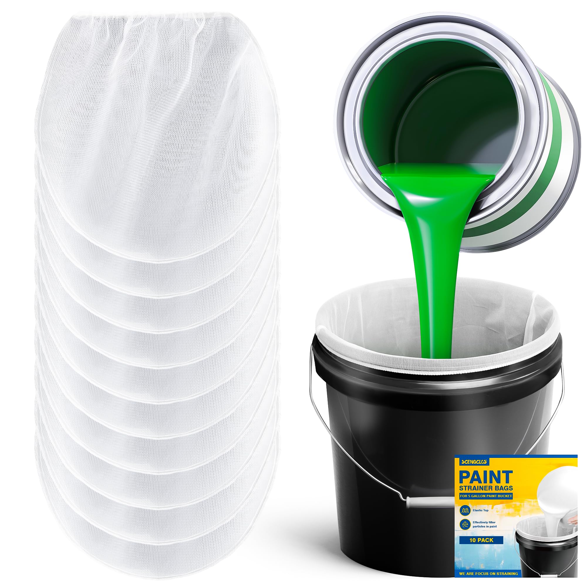 5 Gallon Paint Strainer Bags - 10 Pack Fine Mesh Paint Filters with Elastic Top for Buckets | Ideal for DIY Painting, Construction, and Home Renovation Projects
