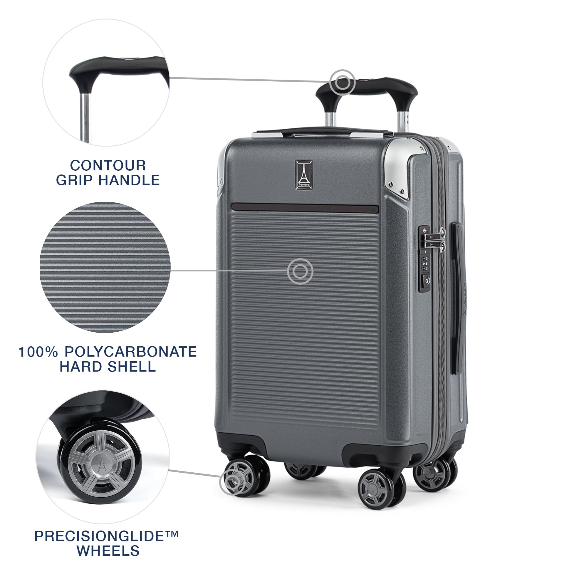 Travelpro Platinum Elite Hardside Expandable Carry on Luggage 20-Inch - 8 Wheel Spinner Suitcase with TSA Lock, Durable Polycarbonate Hard Shell in Vintage Grey - Perfect for Business Travel, Weekend Getaways & Airplane Cabin Use