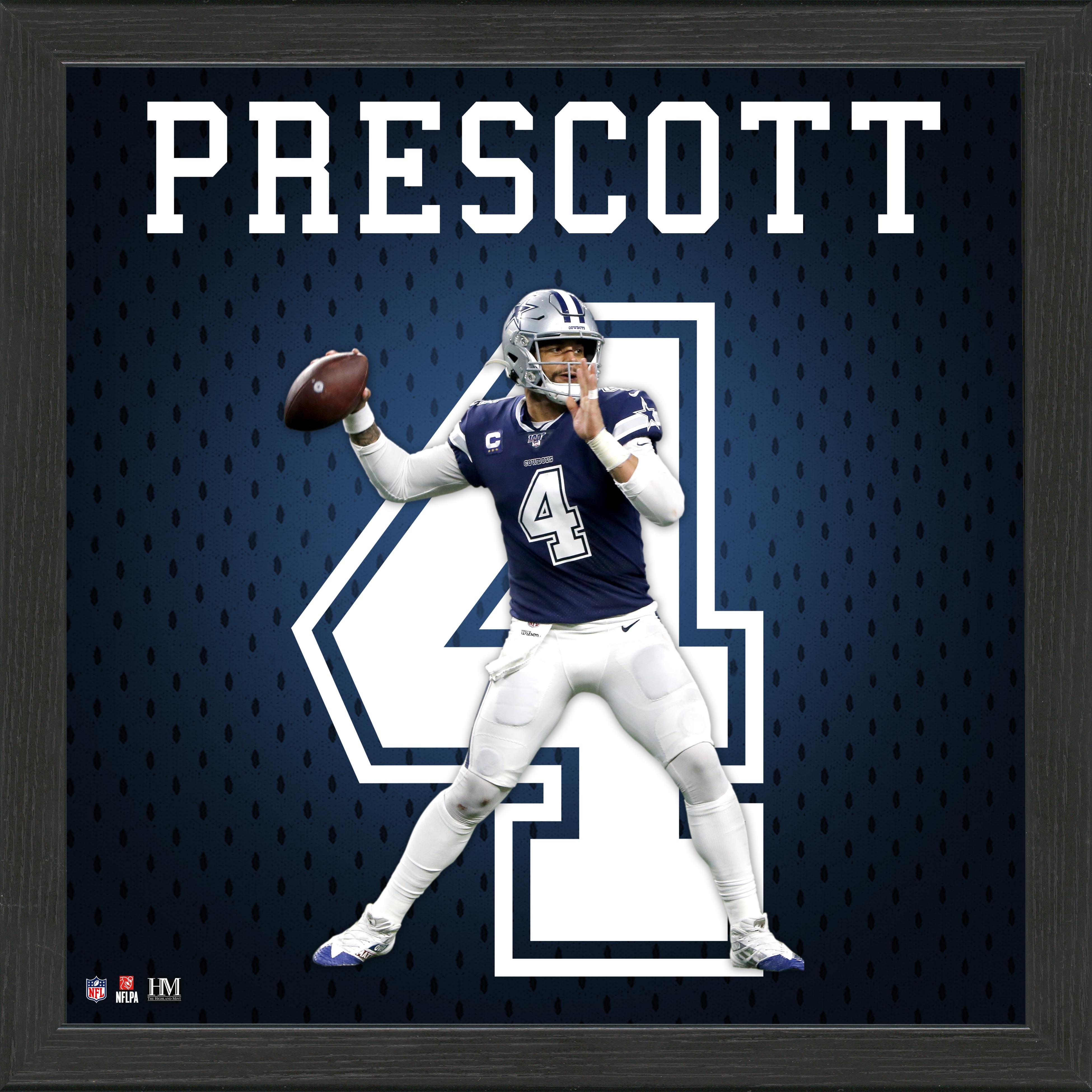 Dak Prescott Jersey Number 4 Framed Display - Dallas Cowboys NFL Football Player Memorabilia for Home, Office, or Man Cave Decor