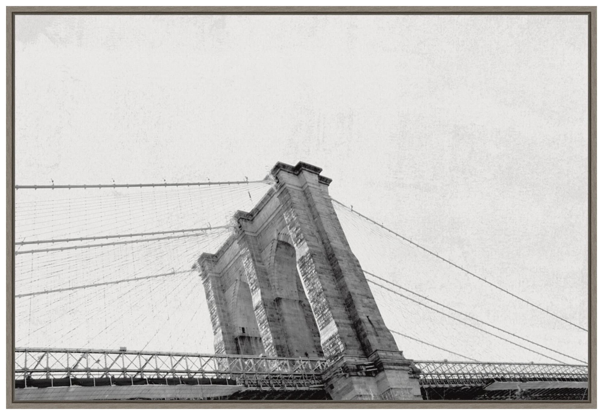 Amanti Art Framed Canvas Wall Art 23x33 - Brooklyn Bridge From Below by Wild Apple Portfolio | Architecture Artwork & Rustic Decor | Large Poster Painting for Living Room, Bedroom & Office Decor | Premium Framed Wall Art Canvas