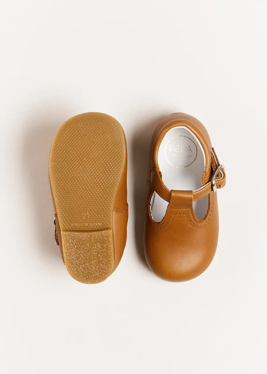 Brown Leather T-Bar Baby Shoes (Size 20-26 EU) - Comfortable First Walkers for Infants & Toddlers - Perfect for Special Occasions & Everyday Wear