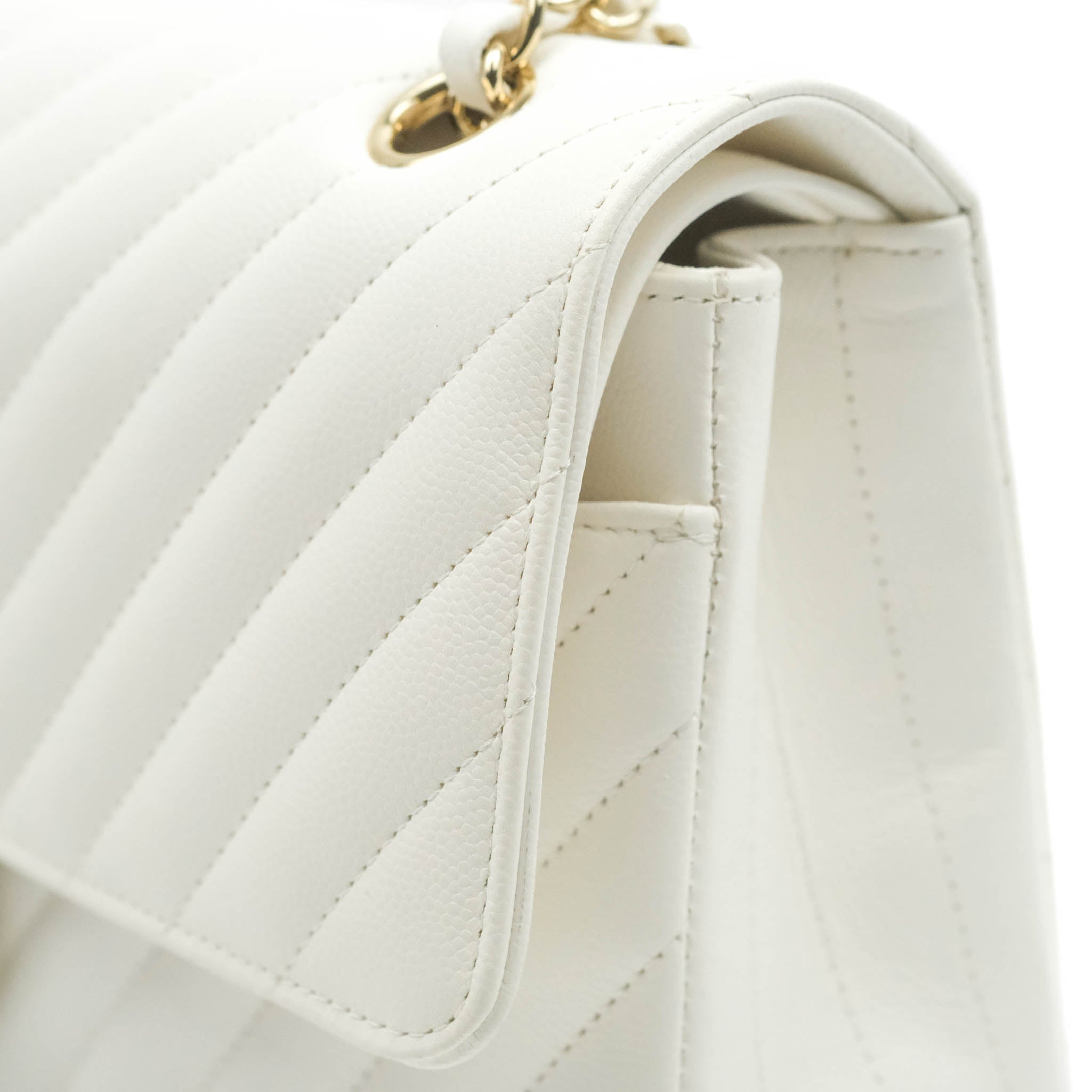 Chanel Chevron Medium/Large Double Flap Bag in White Caviar Leather with Gold Hardware - Perfect for Luxury Everyday Use & Special Occasions