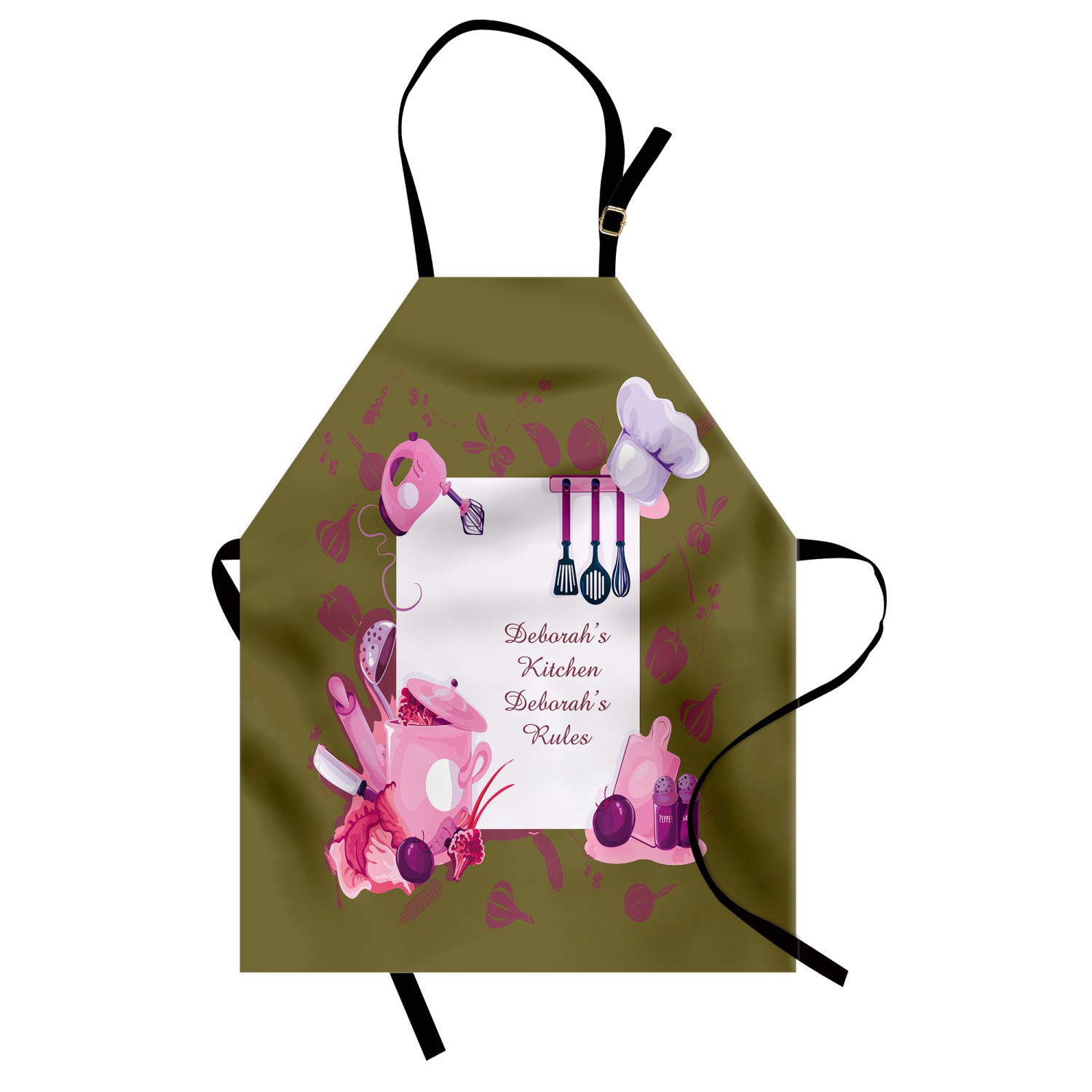 Ambesonne Personalized Chef Apron - Cartoon Illustrated Colorful Cooking Utensils Print, Adjustable Neck Unisex Kitchen Bib for Adults (Pale Pink) - Perfect for Cooking, Baking, BBQ & Restaurant Work