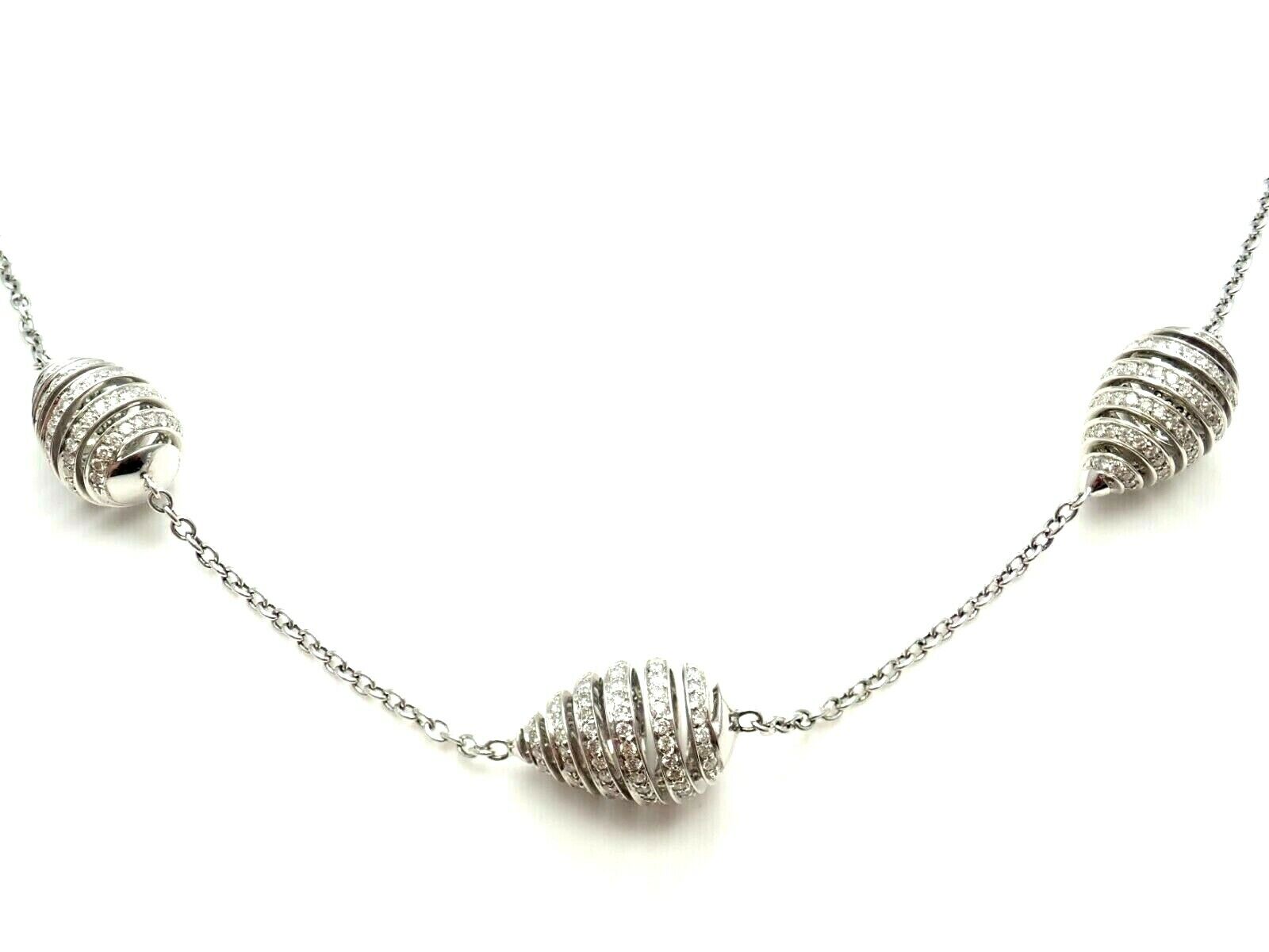 Luxury Damiani 18K White Gold 6ctw Diamond Spiral Teardrop 3 Motif Necklace - Elegant Jewelry for Women, Perfect for Weddings, Anniversaries & Special Occasions