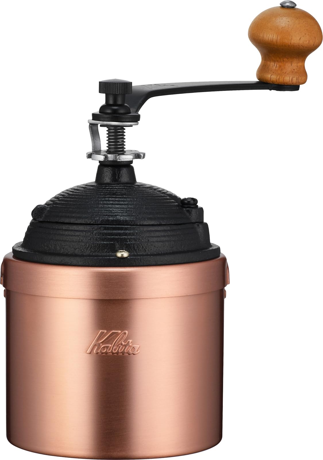 Premium Carita Kalita Copper Manual Coffee Grinder - Antique Hand Crank Mill with Lid for Espresso, French Press & Pour Over Brewing - Perfect for Home, Office & Travel Use