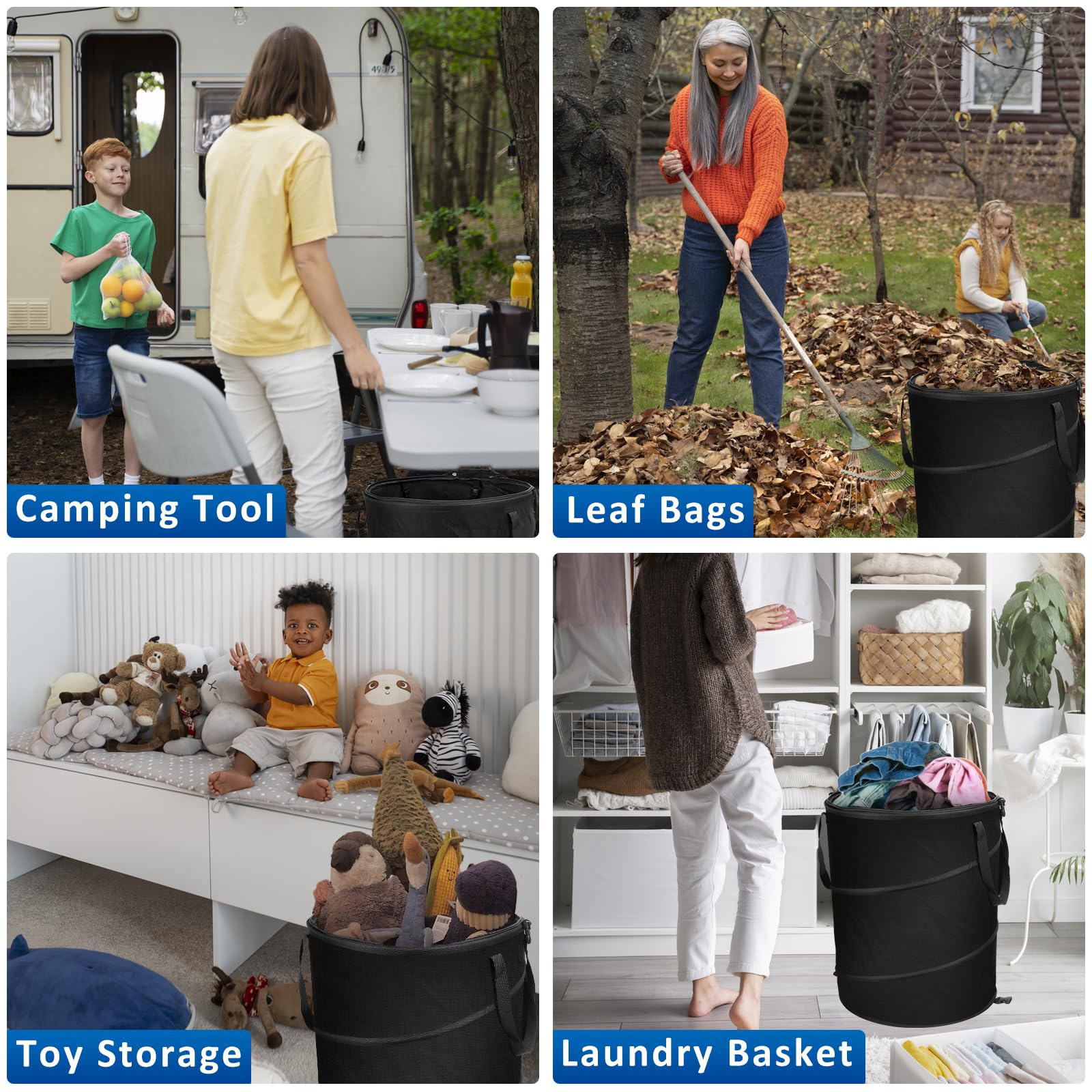 24 Gallon Collapsible Trash Can with Lid & Gloves - Large Capacity Reusable Outdoor Garbage Bag for Camping, Yard, Lawn & Garden - Perfect for Picnics, BBQs, Leaf Cleanup & RV Trips (Black)