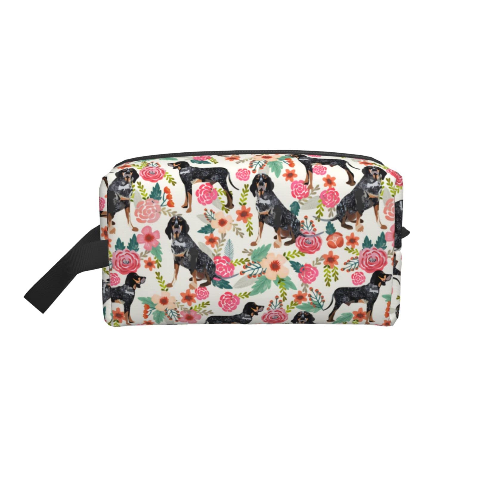 Stylish Bluetick Coonhound Floral Print Makeup Bag - Large Capacity Oxford Cosmetic Pouch for Women & Men - Perfect for School, Office, Travel & Dog Lovers Accessories