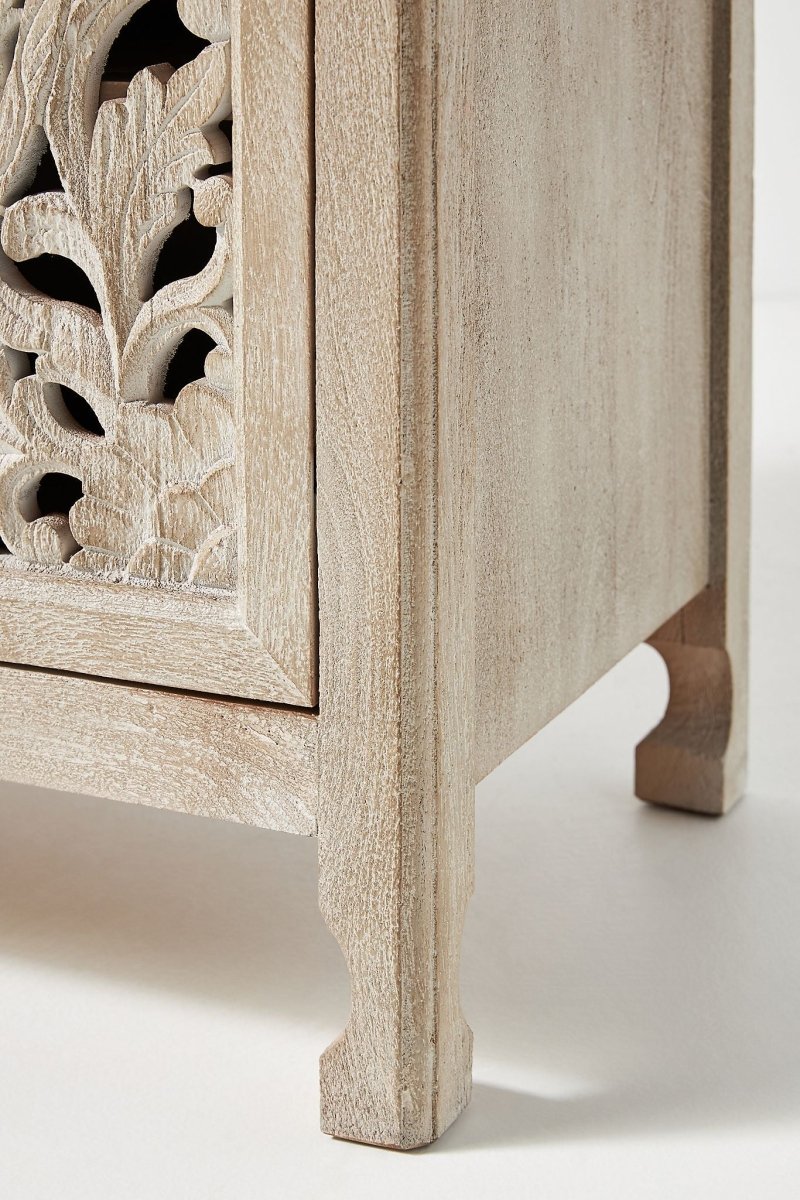 Hand Carved Lombok Entryway Cabinet - Solid Wood Kitchen Storage Unit with 3 Drawers & Shelves | Perfect for Hallway, Living Room & Dining Room Organization