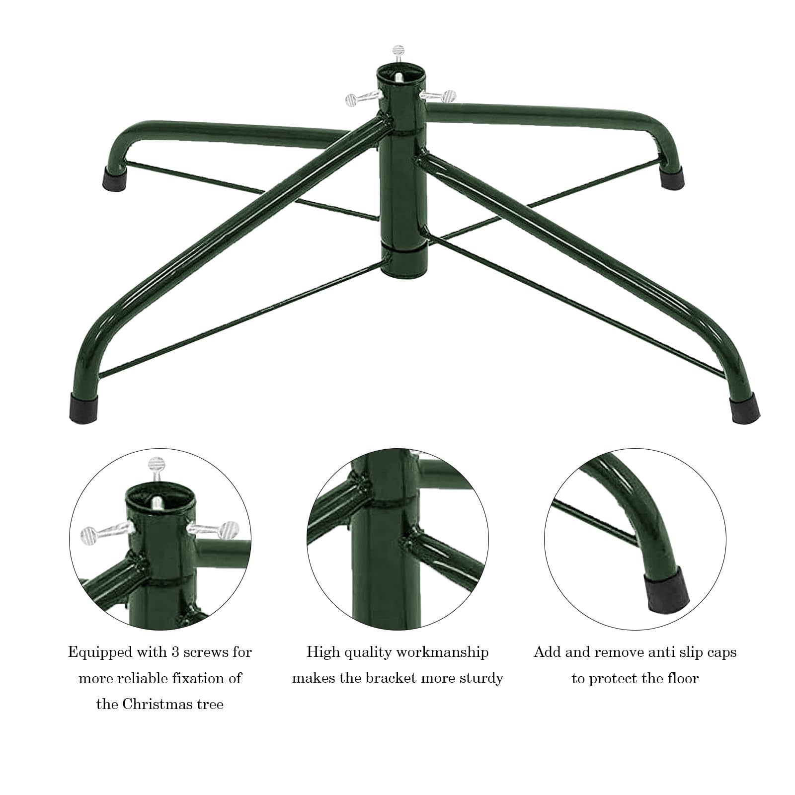 COOKEY Christmas Tree Stand for 4-6 Ft Artificial Trees - Sturdy Replacement Xmas Tree Base Fits 0.5-1.25 Inch Poles (Green) | Perfect for Holiday Decorations & Home Festive Setup