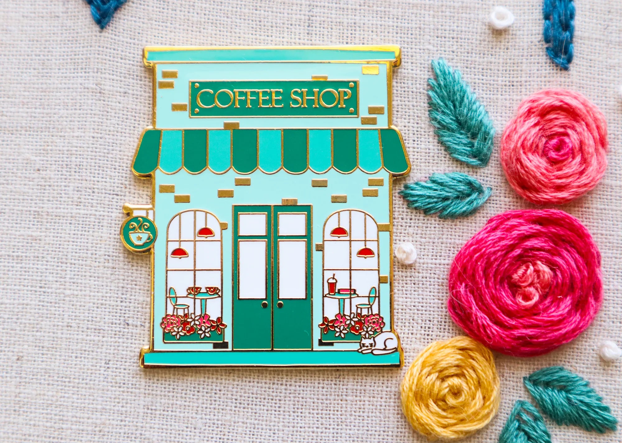 Main Street Needle Minder - Magnetic Needle Holder for Embroidery & Cross Stitch | Coffee Shop Themed Craft Accessory | Perfect for Sewing, Knitting & DIY Projects