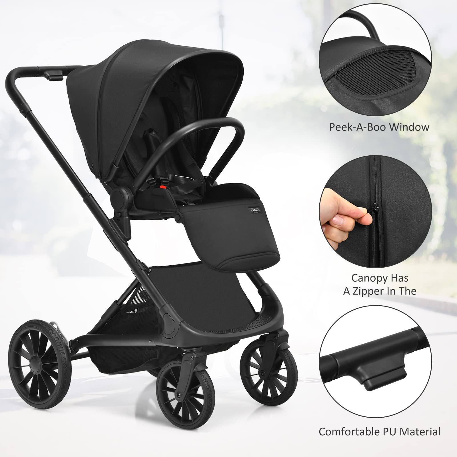 INFANS 2-in-1 Convertible Baby Stroller | Lightweight Aluminum Frame & One-Hand Quick Fold | Adjustable Canopy & Footrest | Large Storage Basket | 5-Point Safety Harness (Black) - Perfect for Newborns, Toddlers, Travel, Shopping & Outdoor Walks