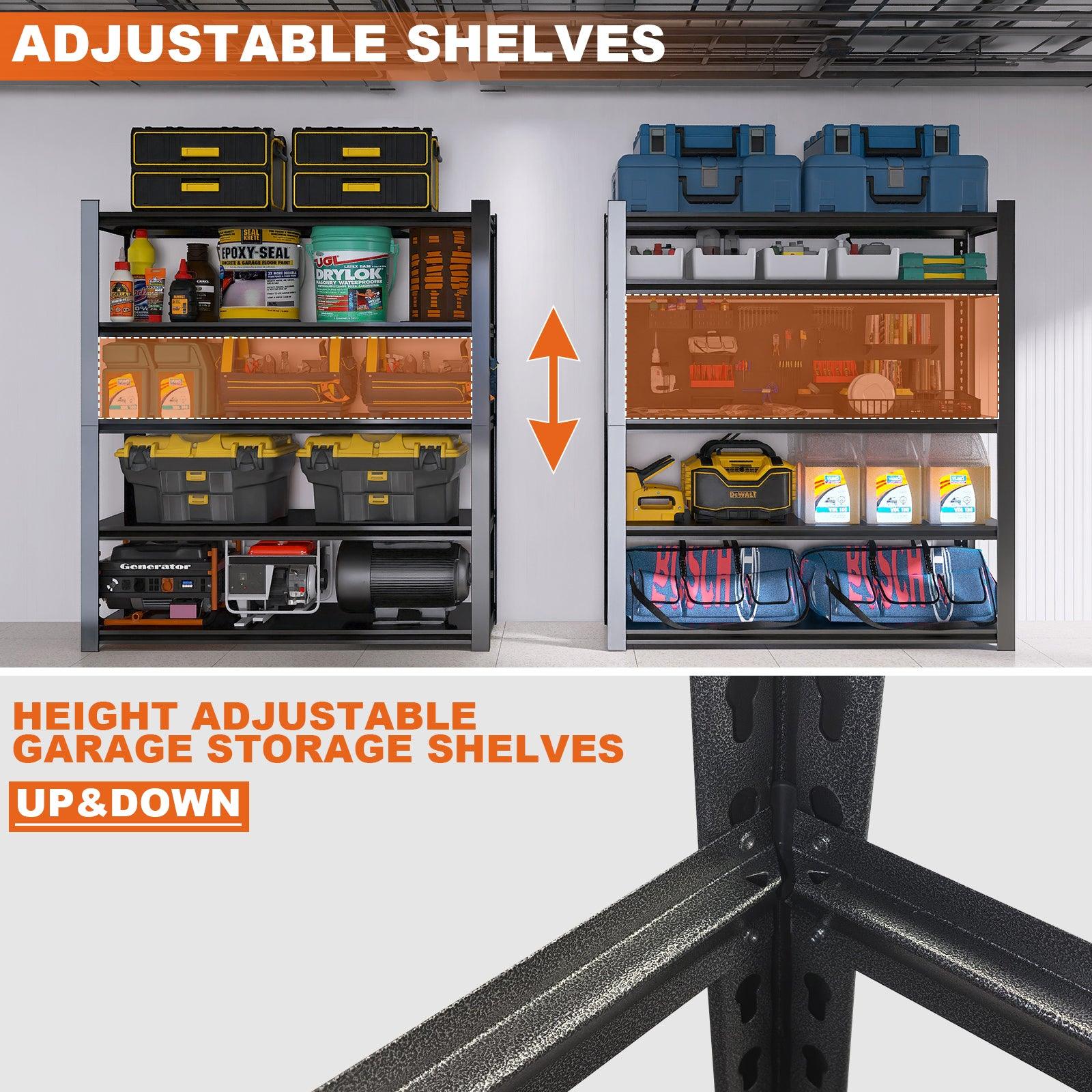 15.75 Inch Wide Black Metal Shelving Unit with 5 Adjustable Dividers - Heavy Duty Storage Shelf for Garage, Kitchen, Office - Large Capacity & Strong Load Bearing for Organizing Tools, Pantry Items & Office Supplies
