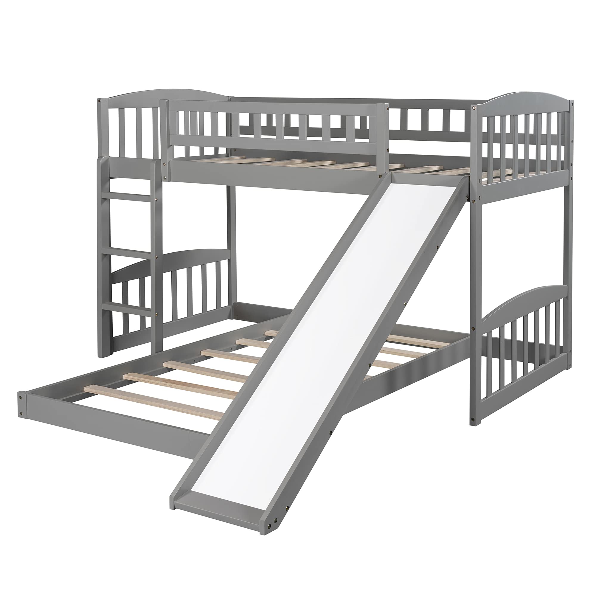 Knocbel Twin Size Loft Bed with Floor Platform - Sturdy Wooden Bunk Bed Frame with Guardrails, Reversible Slide & Ladder - 77.4