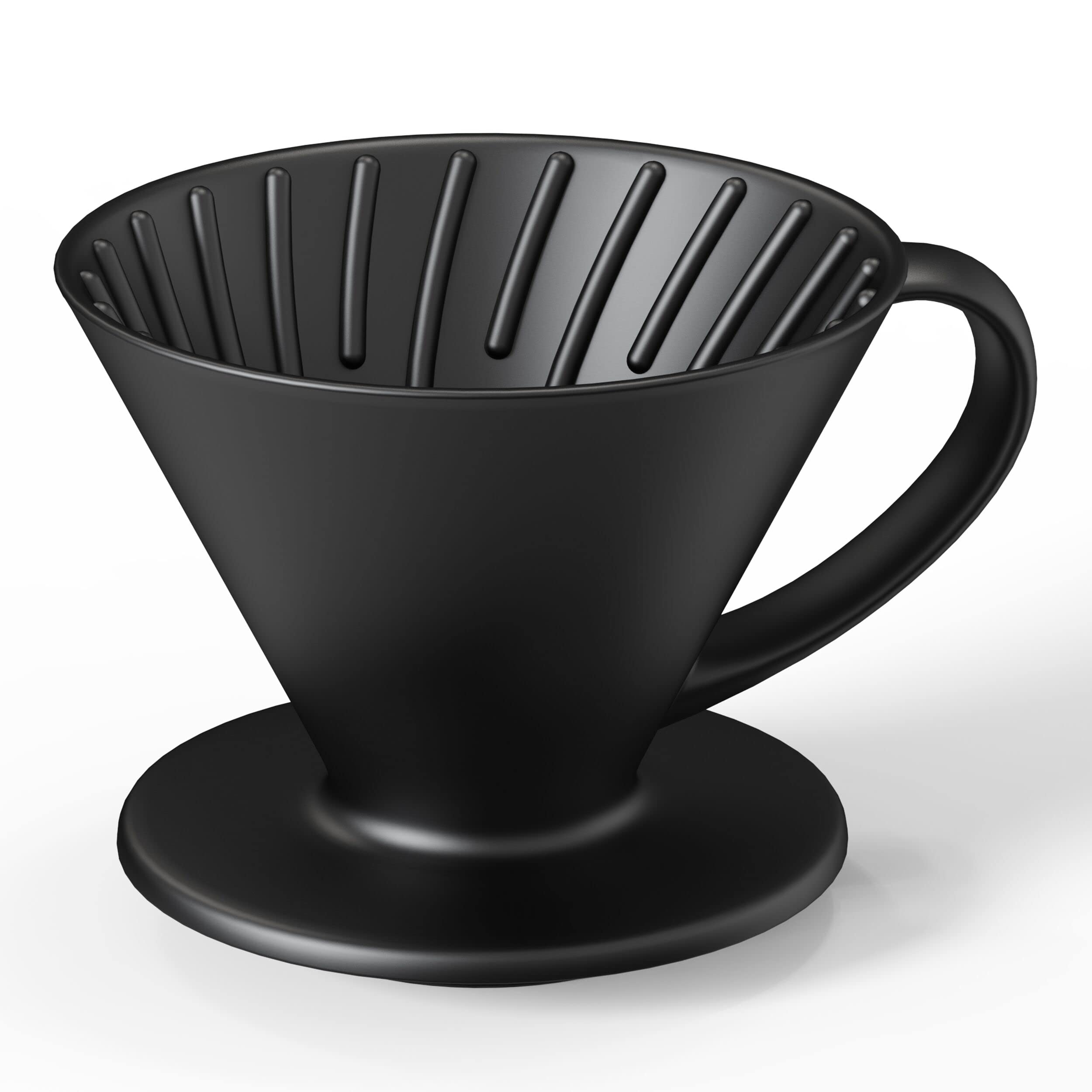 Premium Ceramic Pour Over Coffee Dripper - Manual Slow Brew Coffee Maker with Reusable #2 Filter (Black) | Ideal for Home Brewing, Office Use & Cafe | Perfect Coffee Gift for Baristas & Coffee Lovers