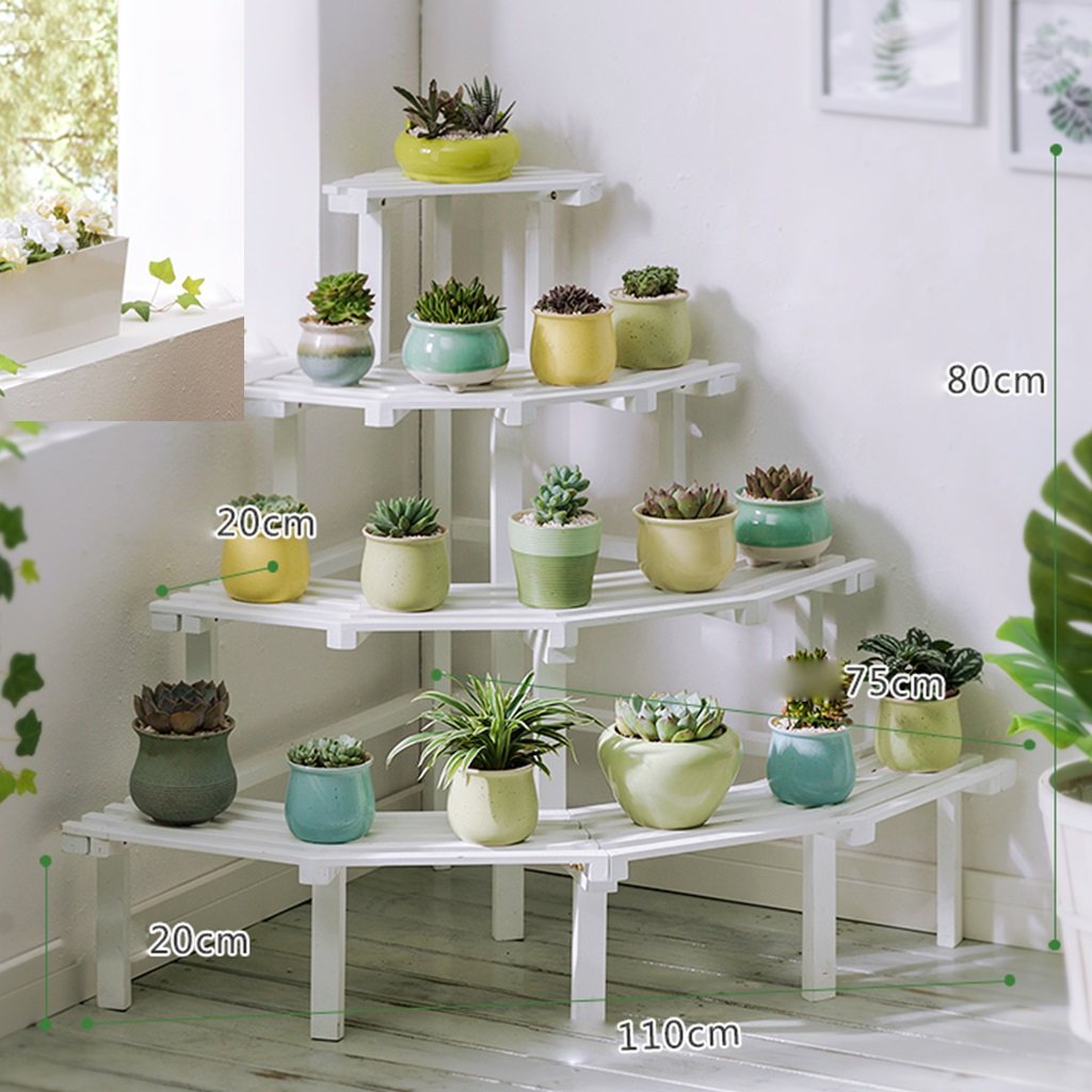 White 4-Tier Pine Wood Corner Step Plant Stand - Indoor/Outdoor Flower Pot Shelf for Garden, Balcony & Patio Display | Durable Wooden Planter Holder for Potted Plants & Decor