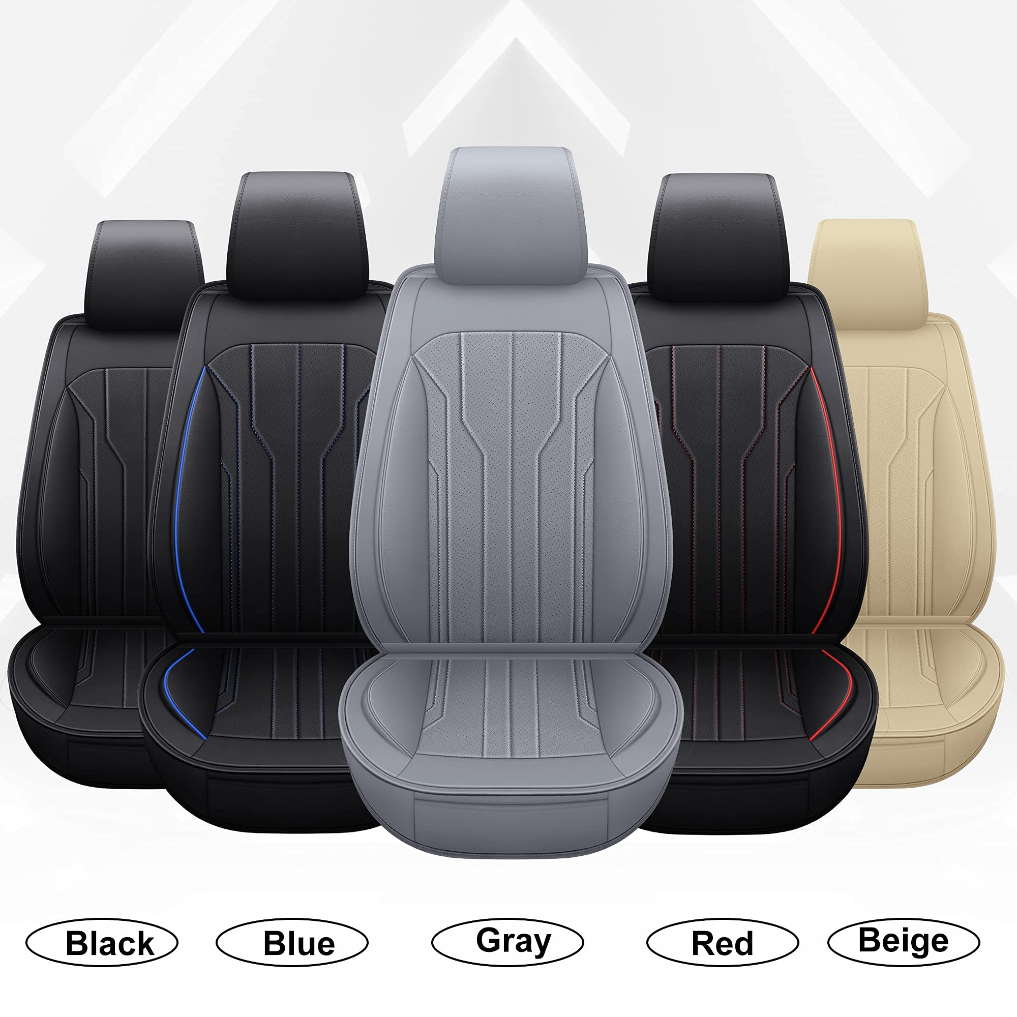 Premium AOOG Leather Car Seat Covers - Universal Fit Leatherette Seat Protectors for Cars, SUVs & Trucks | Non-Slip Auto Interior Accessories (Full Set, Gray) | Perfect for Daily Commuting, Road Trips & Vehicle Protection