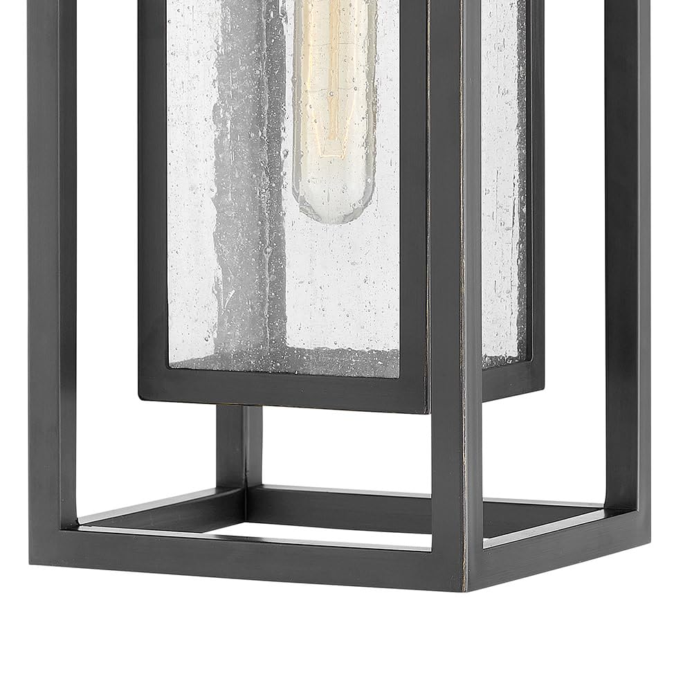 Hinkley Republic Medium Hanging Outdoor Lantern - Coastal Style, Estate Collection, 1-Light Clear Seedy Glass, Oil Rubbed Bronze Composite Material - Perfect for Porch, Patio, and Garden Lighting