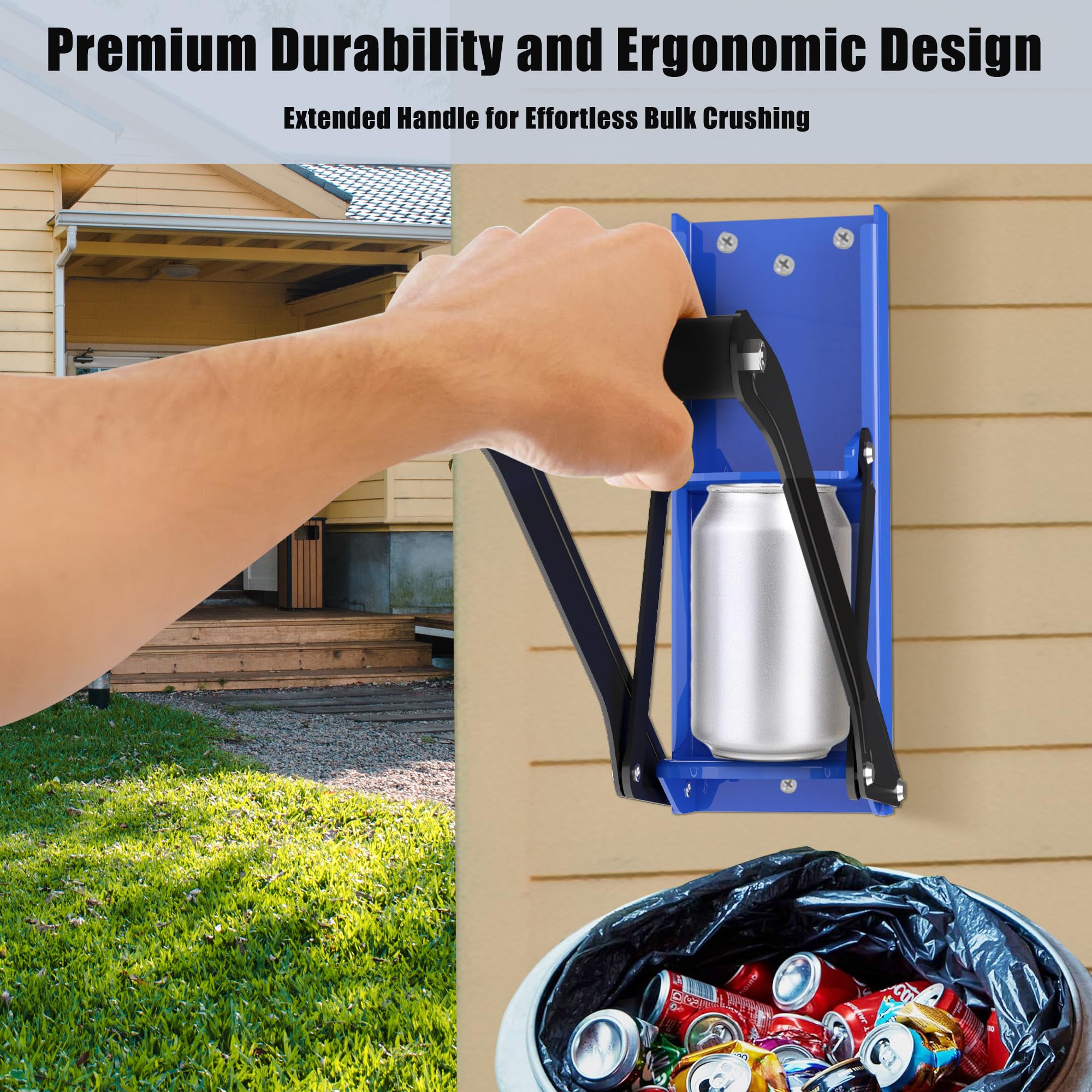 Wall Mounted Metal Can Crusher for Soda & Beer Cans - Heavy Duty Eco-Friendly Recycling Tool with Squirrel Art Stickers & Lubricant - Perfect for Home, Garage, RV & Outdoor Use