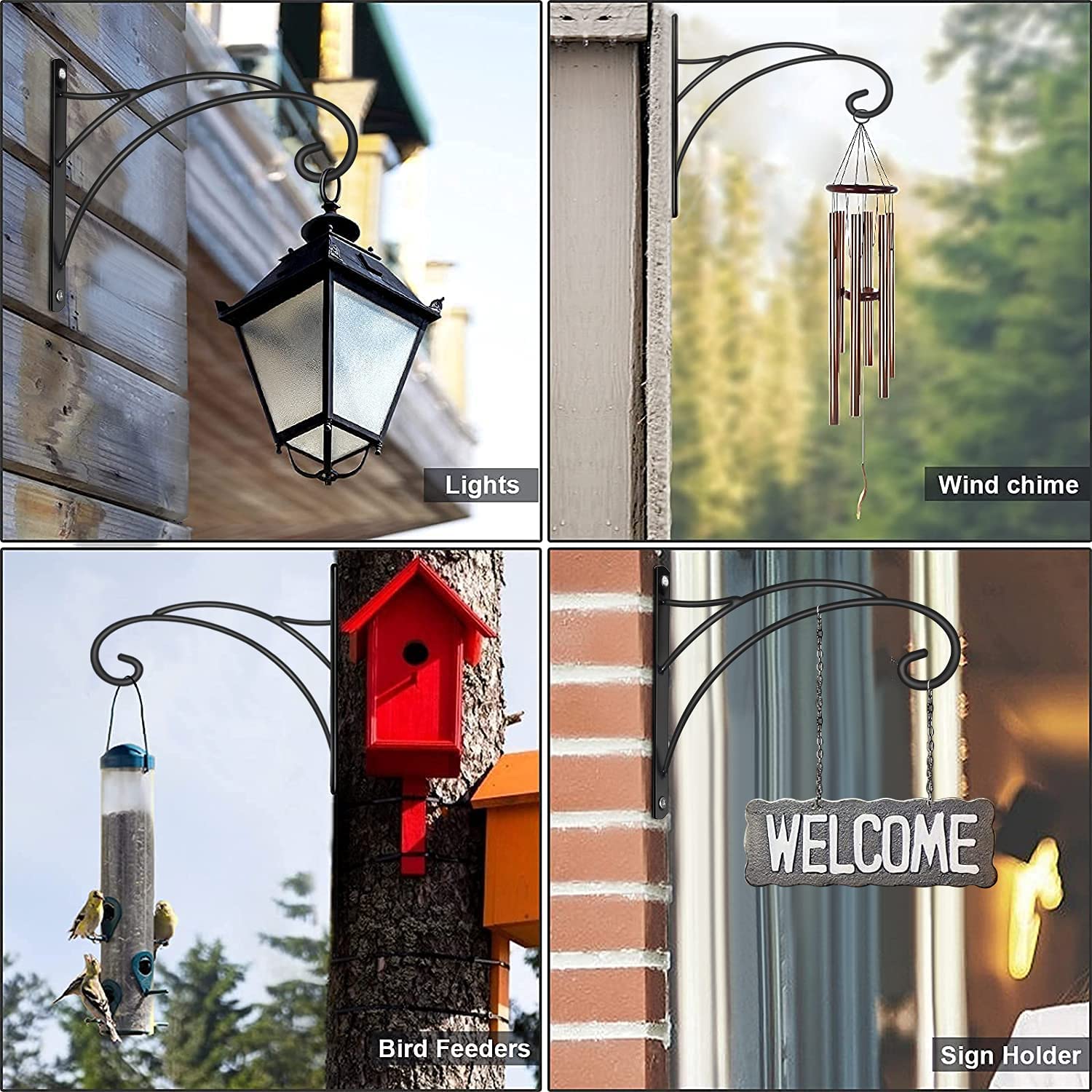 Durable Iron Hanging Plant Brackets - Pack of 2 Weather-Resistant Outdoor Hooks for Plants, Lanterns & Wind Chimes - Includes Screws - Perfect for Porch, Garden & Patio Decor