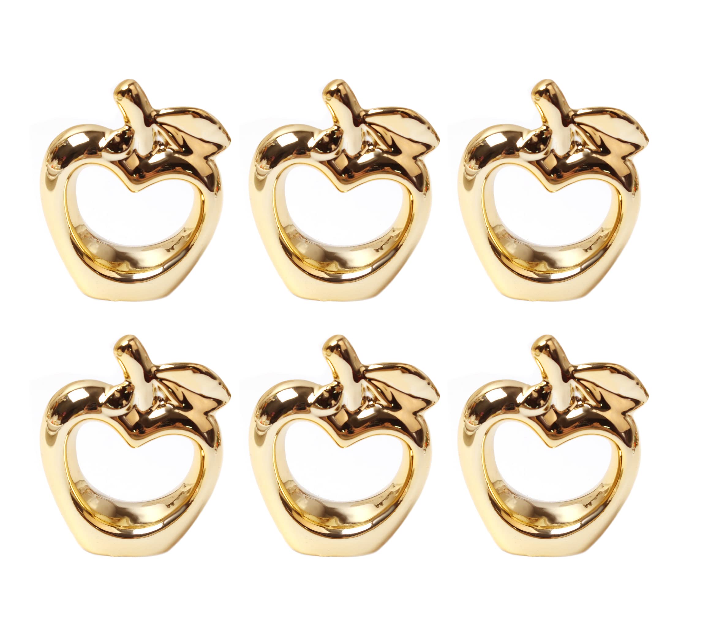 Vintage Metal Plated Apple Napkin Rings Set of 6 - Gold Apple Shaped Napkin Holders for Elegant Dining Table Decor, Wedding Banquet, Thanksgiving & Christmas Holiday Dinner, Family Gatherings - Perfect for Formal Events & Everyday Table Setting