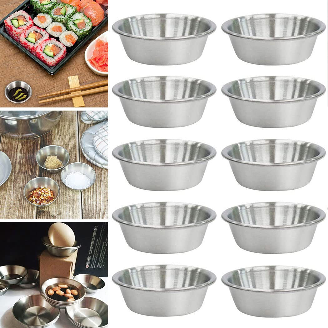 10Pcs Stainless Steel Mini Sauce Dishes - 2.75 Inch Round Condiment Cups for Sushi Dipping, Seasoning, Appetizers | Durable & Elegant Silver Finish | Perfect for Restaurants, Parties & Home Kitchen Use