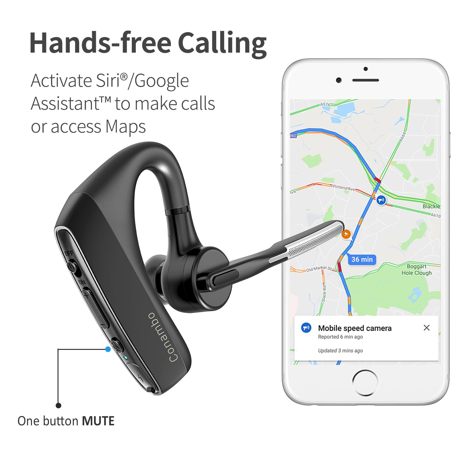 Conambo K18 Bluetooth Headset V5.1 Wireless Earpiece with Dual Mic & CVC8.0 Noise Cancellation - Hands-Free for Truckers, Office Calls, Cell Phones | Perfect for Long Work Shifts, Driving, and Business Meetings