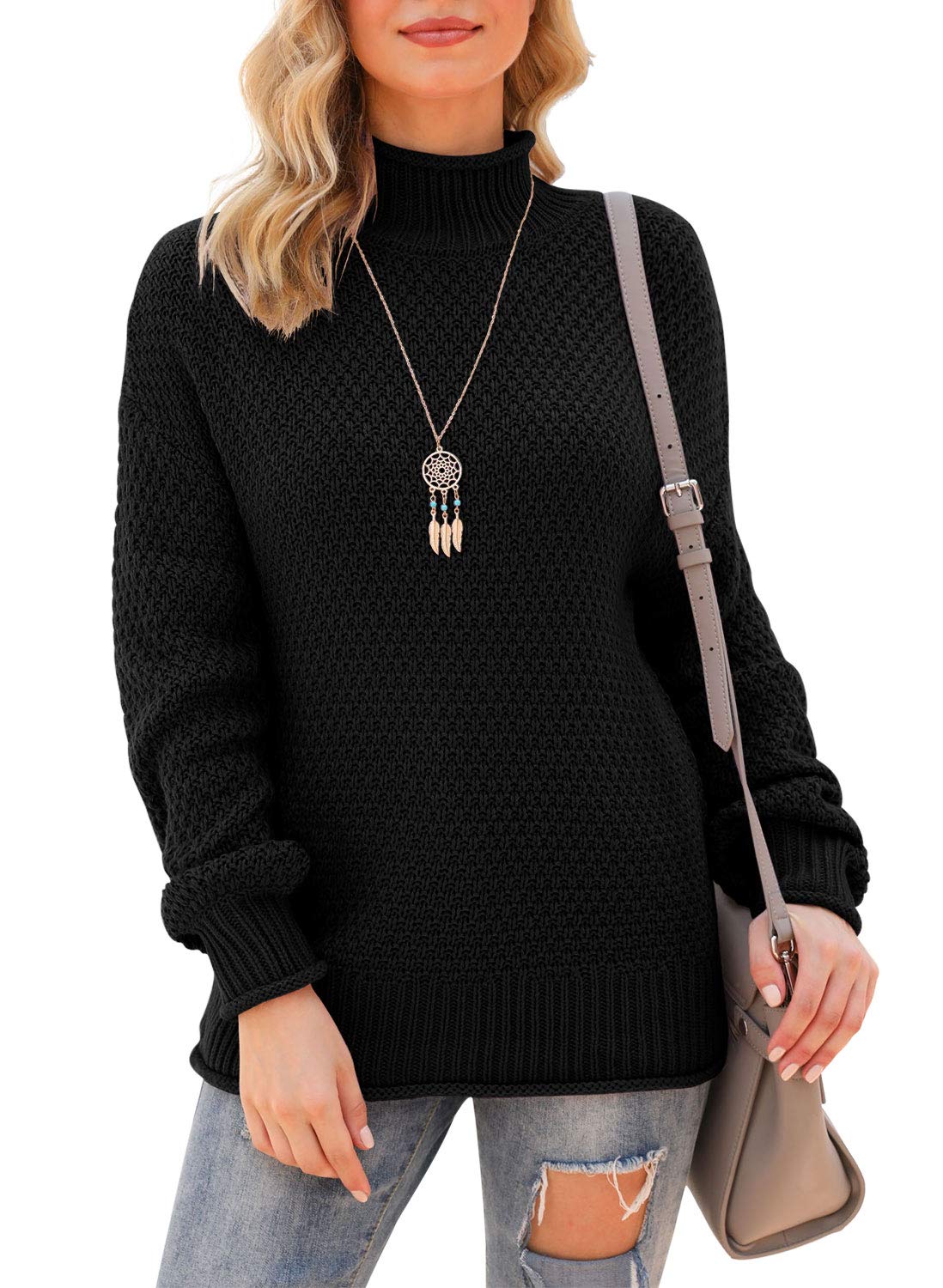 Jouica Women's Oversized Turtleneck Sweater - Batwing Long Sleeve Chunky Knit Pullover Jumper | Cozy Winter Fashion for Casual Outings & Office Wear