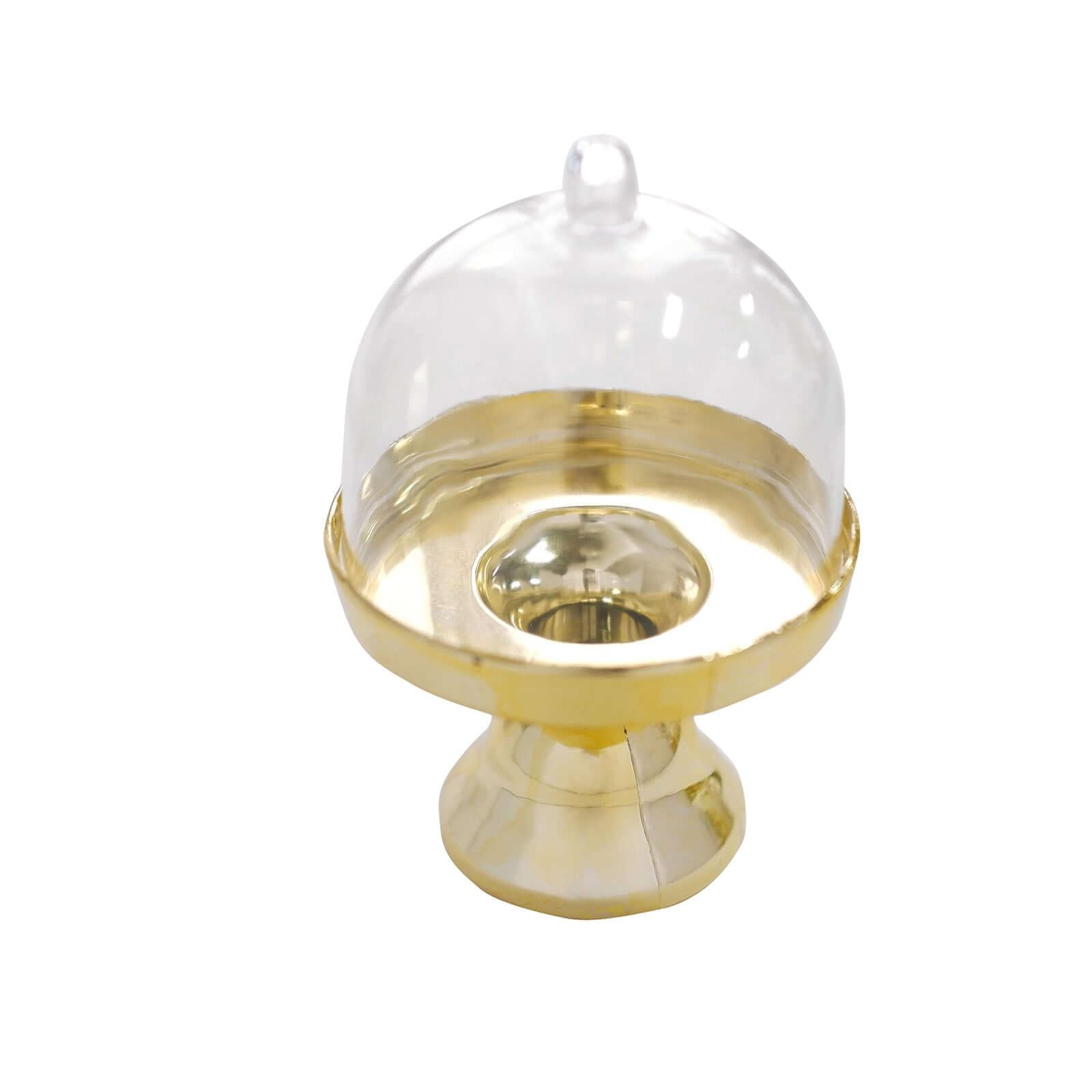 Efavormart 12-Pack 4-Inch Gold Mini Cupcake Stands with Dome - Elegant Candy Display Plates for Wedding, Birthday, Baby Shower Decor - Perfect for Dessert Tables, Candy Buffets, and Party Centerpieces