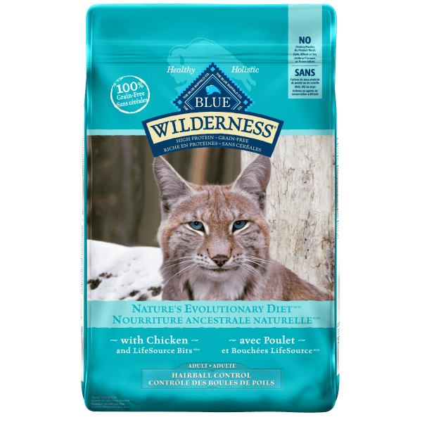 BLUE Wilderness Grain Free Hairball Control Adult Dry Cat Food - High Protein, Natural Ingredients for Indoor Cats - Perfect for Hairball Prevention & Digestive Health