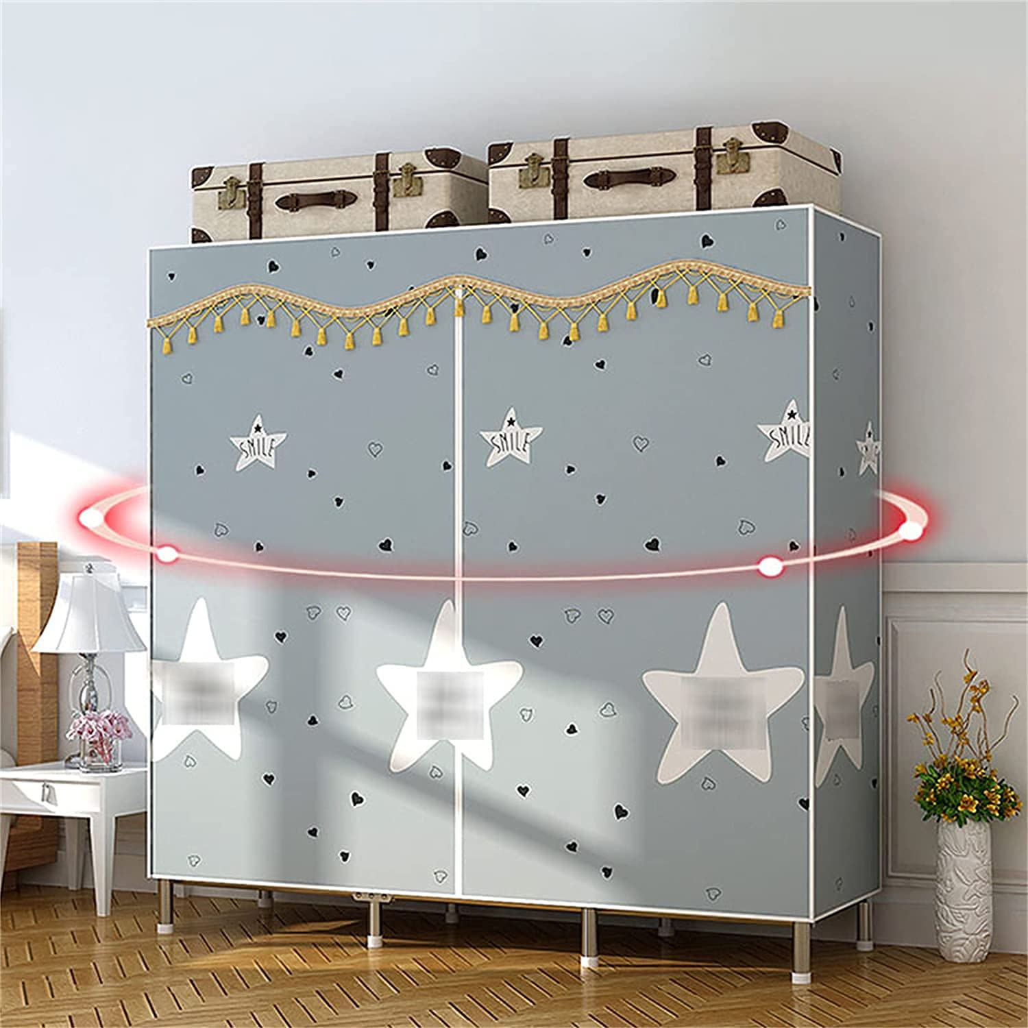 Portable Wardrobe Closet Organizer - Free Standing Folding Closet with Heavy Duty Metal Frame, Hanging Rail & Storage Shelves (160x135x45cm) - Perfect for Bedroom, Dorm, Apartment & Small Space Organization