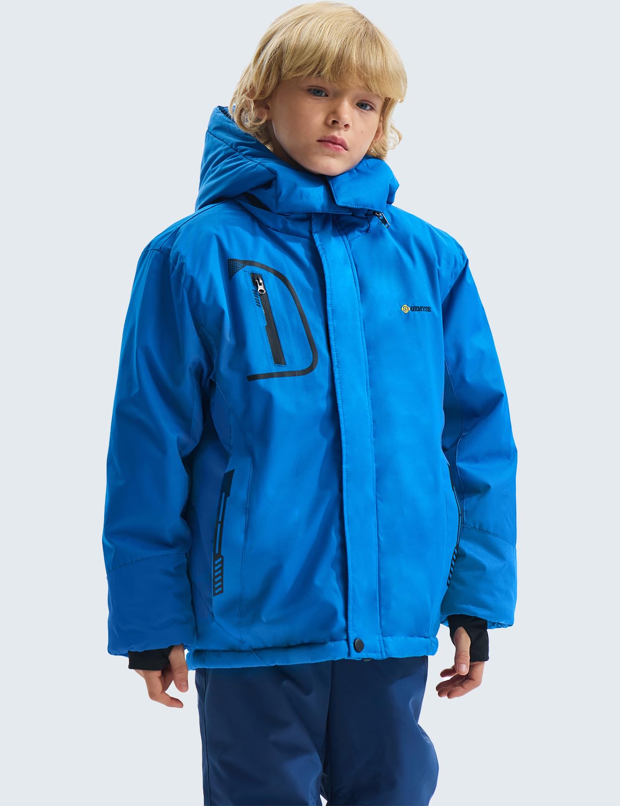 GEMYSE Boys Waterproof Ski Snow Jacket - Fleece Lined Windproof Winter Coat with Hood for Kids - Perfect for Skiing, Snowboarding & Outdoor Winter Activities