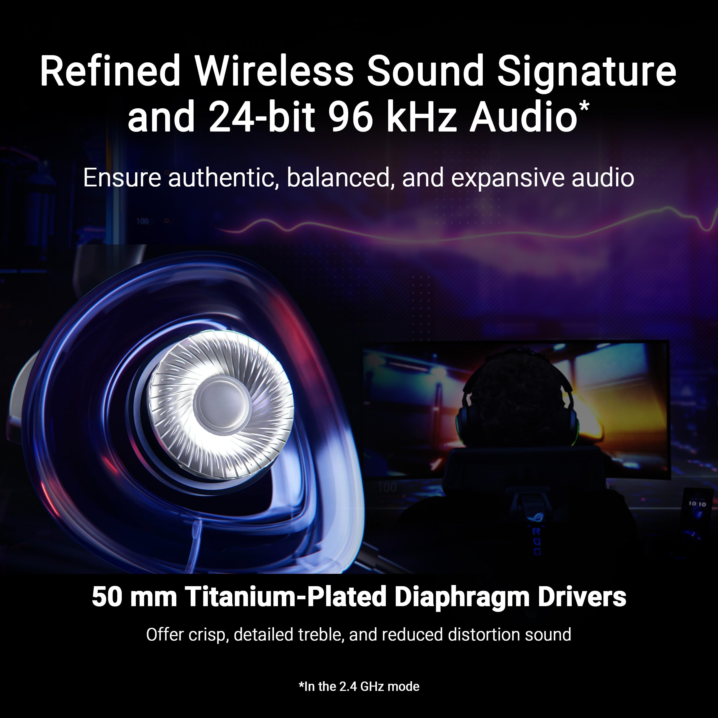 ASUS ROG Delta II Wireless Gaming Headset - Tri-Mode Bluetooth/2.4GHz/USB-C Connectivity, 50mm Titanium Drivers, 110H Battery Life, 315g Lightweight - Perfect for PC/PS5/Xbox Gaming & Streaming