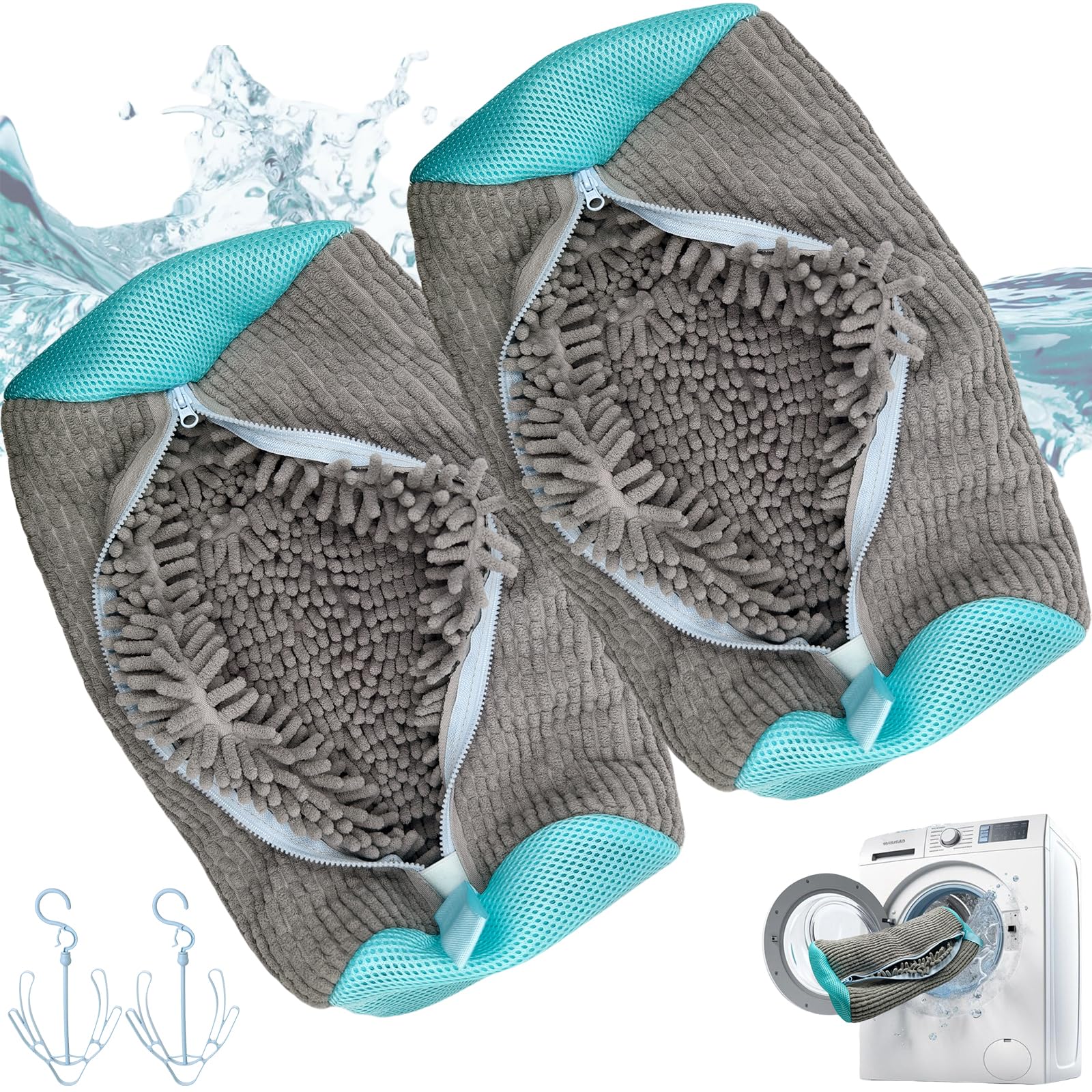 Reusable Shoe Washing Machine Bag for Sneakers & Tennis Shoes - 360° Deep Cleaning Laundry Bag with Durable Zipper, Large Capacity (Grey, 2PCS) - Perfect for Washing & Drying Shoes in Washer & Dryer, Protects Footwear During Laundry