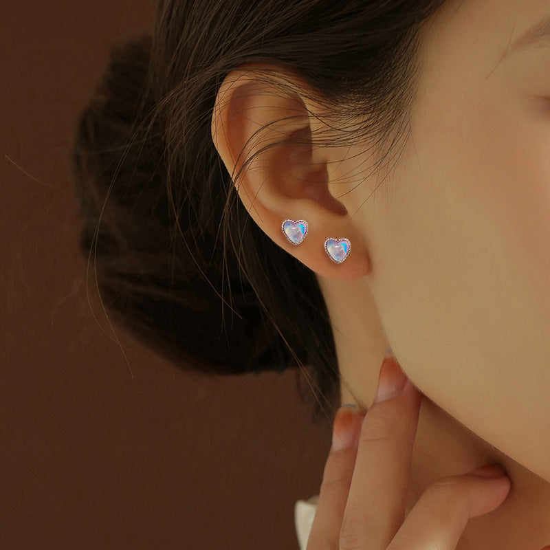 20G Rose Gold Simulated Opal Heart Daith Tragus Stud Earrings for Women | Cartilage, Helix, Lobe Piercing Jewelry | Perfect for Everyday Wear & Special Occasions