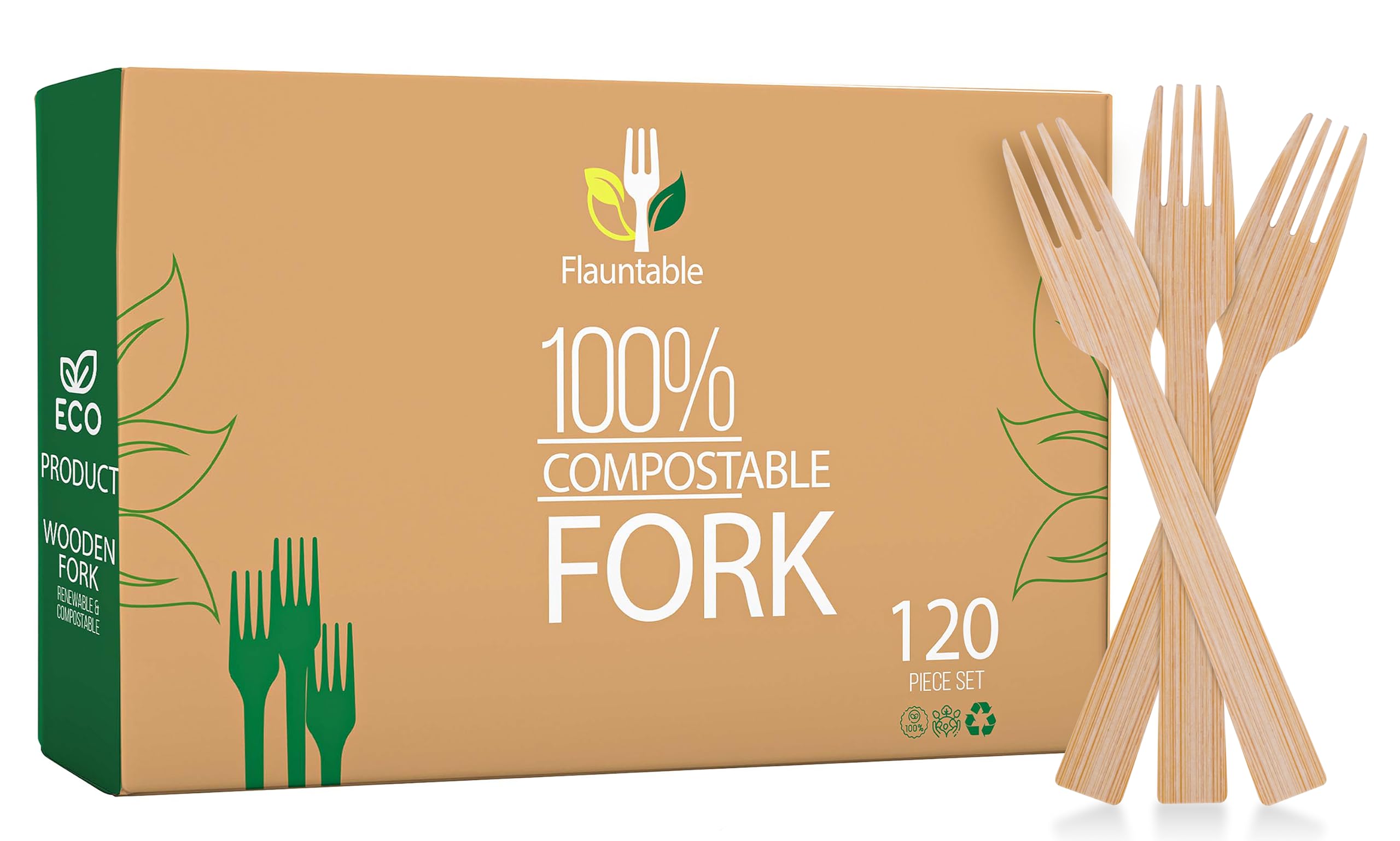 Eco-Friendly Disposable Bamboo Forks 120-Pack | 6.7