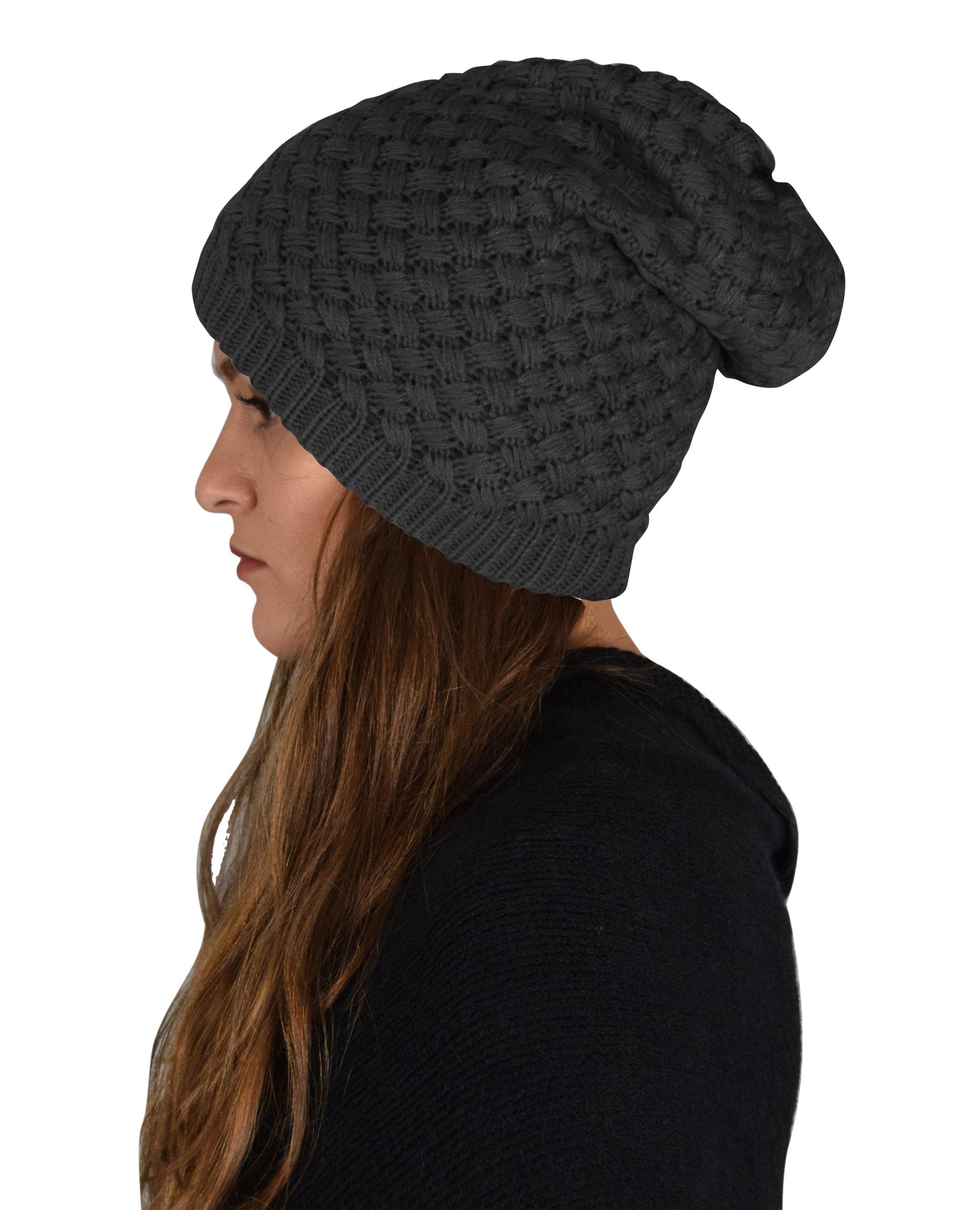 Warm Thick Crochet Knit Double Layer Beanie Slouchy Hat for Women & Men - Cozy Winter Accessory for Outdoor Activities